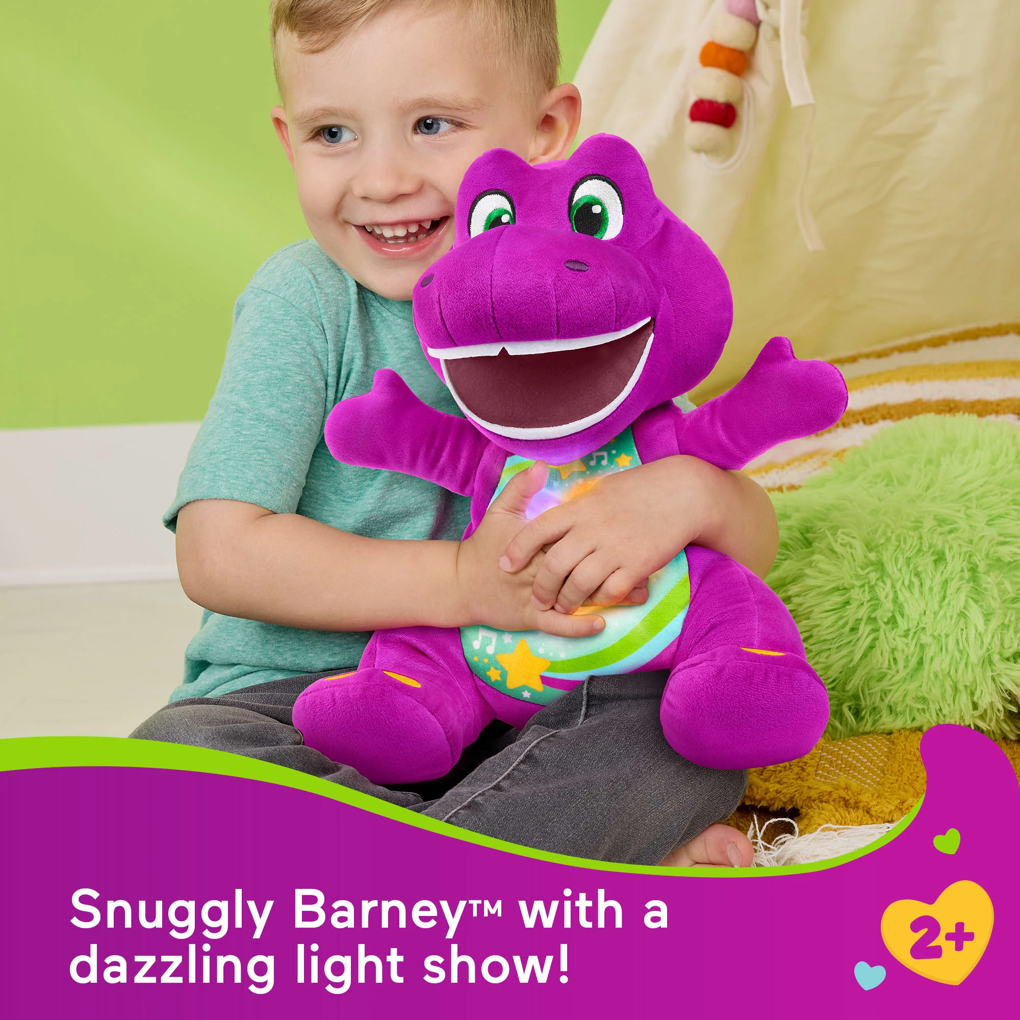 Fisher-Price Barney's World Heart Glow Barney Plush Toy With Music & Lights For Toddlers & Kids, Multilanguage Version - Image 2