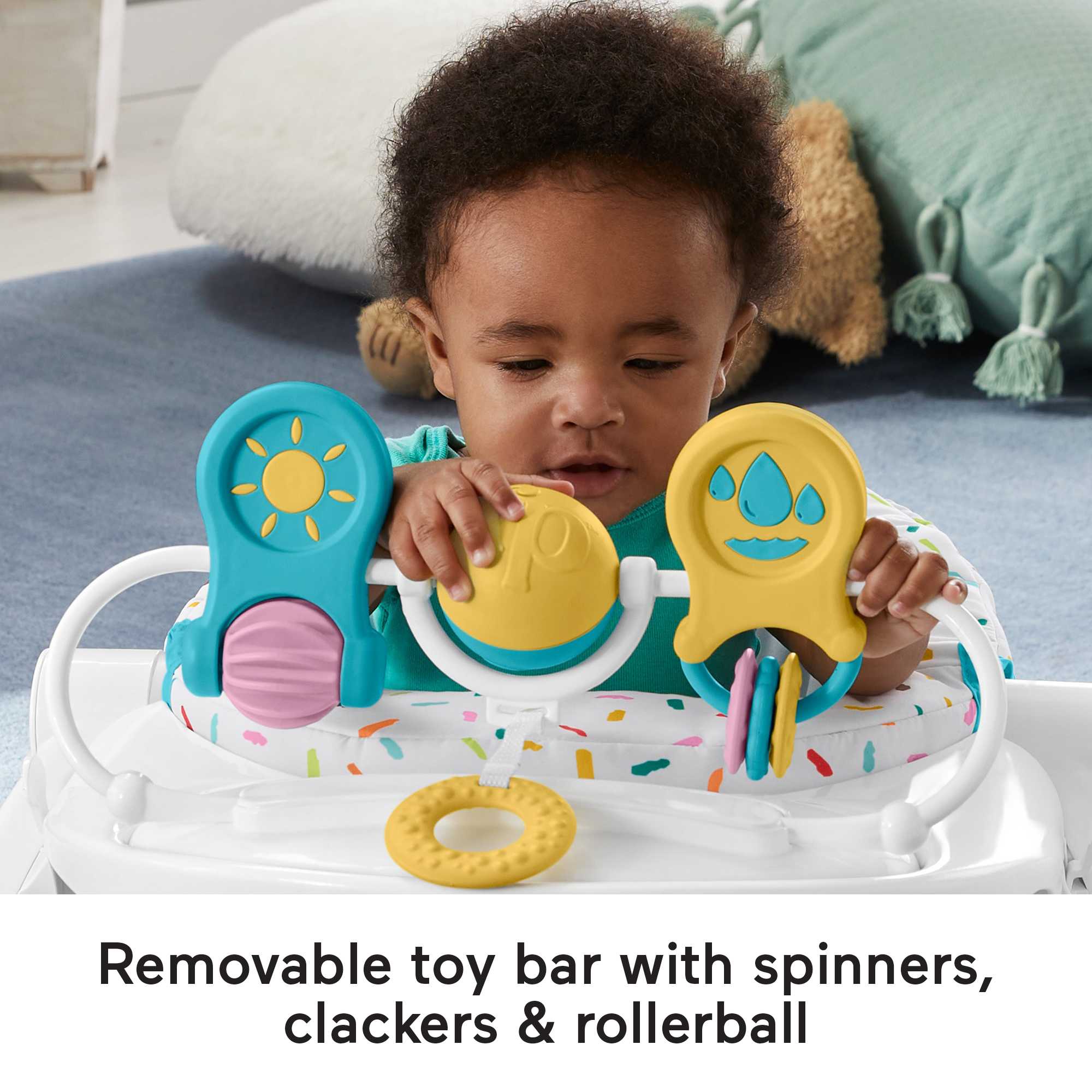 Fisher-Price Deluxe Sit-Me-Up Floor Seat Portable Baby Chair With Toy Bar, Rainbow Sprinkles - Image 3