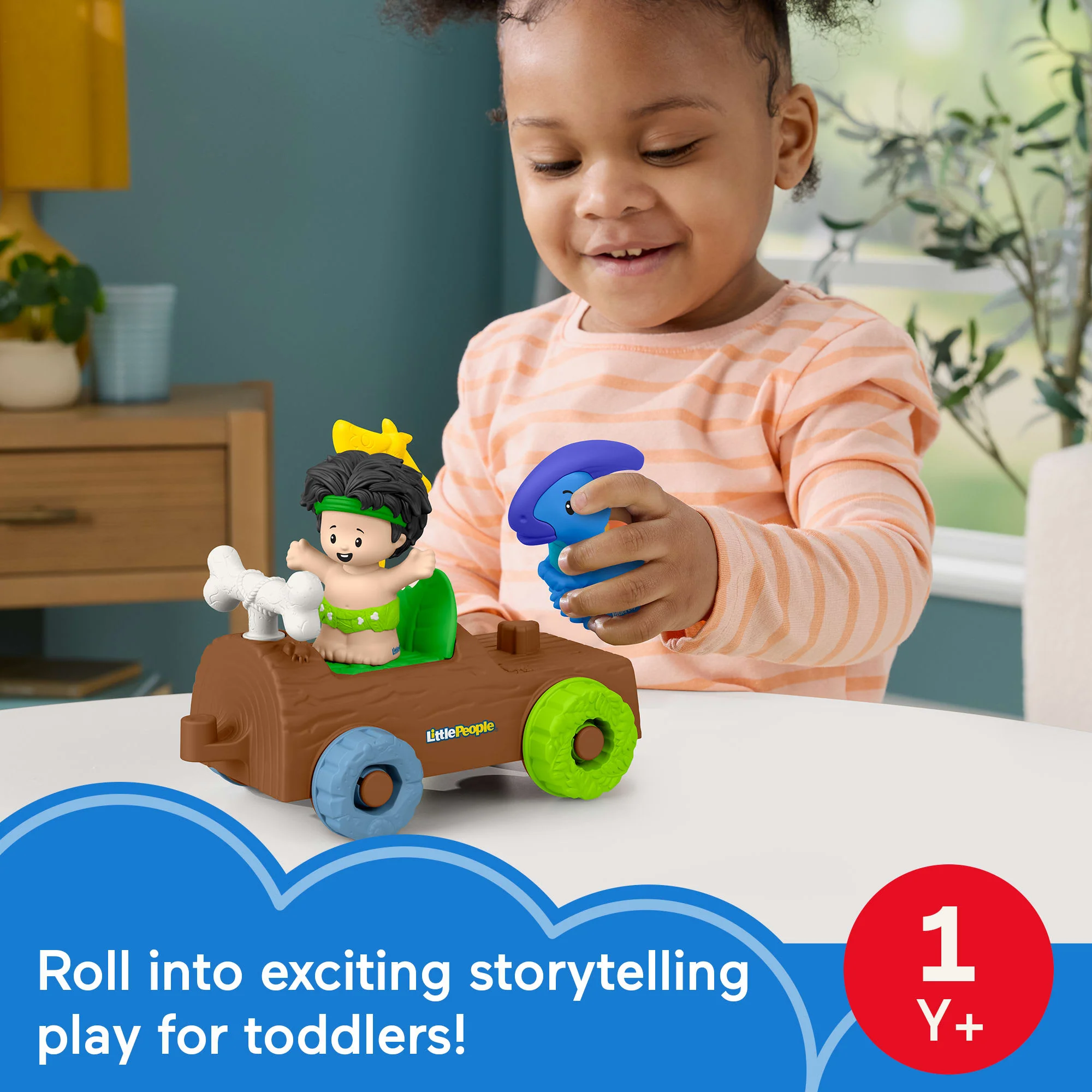 Fisher-Price Little People Dinosaur Parade Log Car & Figure Set Toddler Toy, 3 Pieces - Image 2