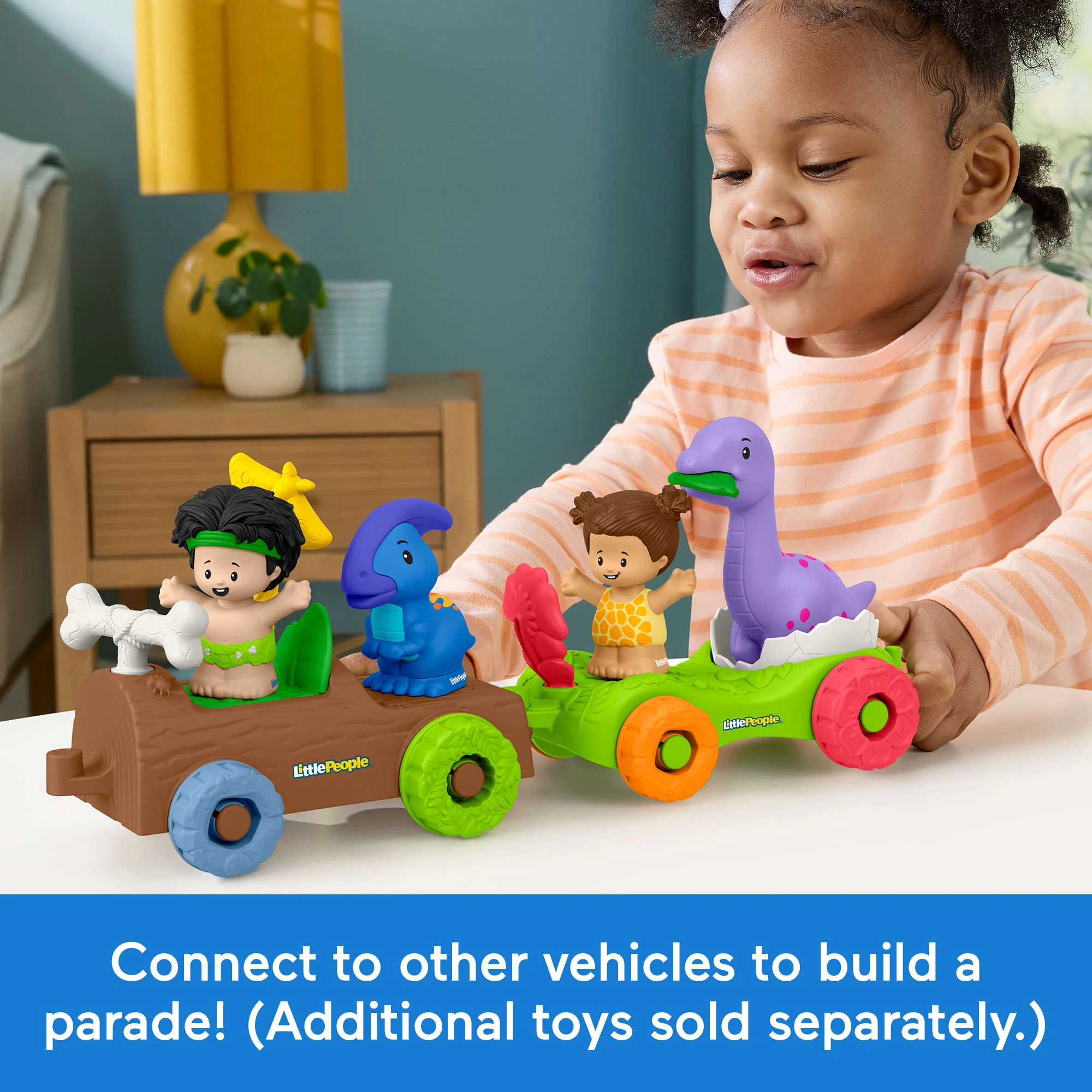 Fisher-Price Little People Dinosaur Parade Log Car & Figure Set Toddler Toy, 3 Pieces - Image 5