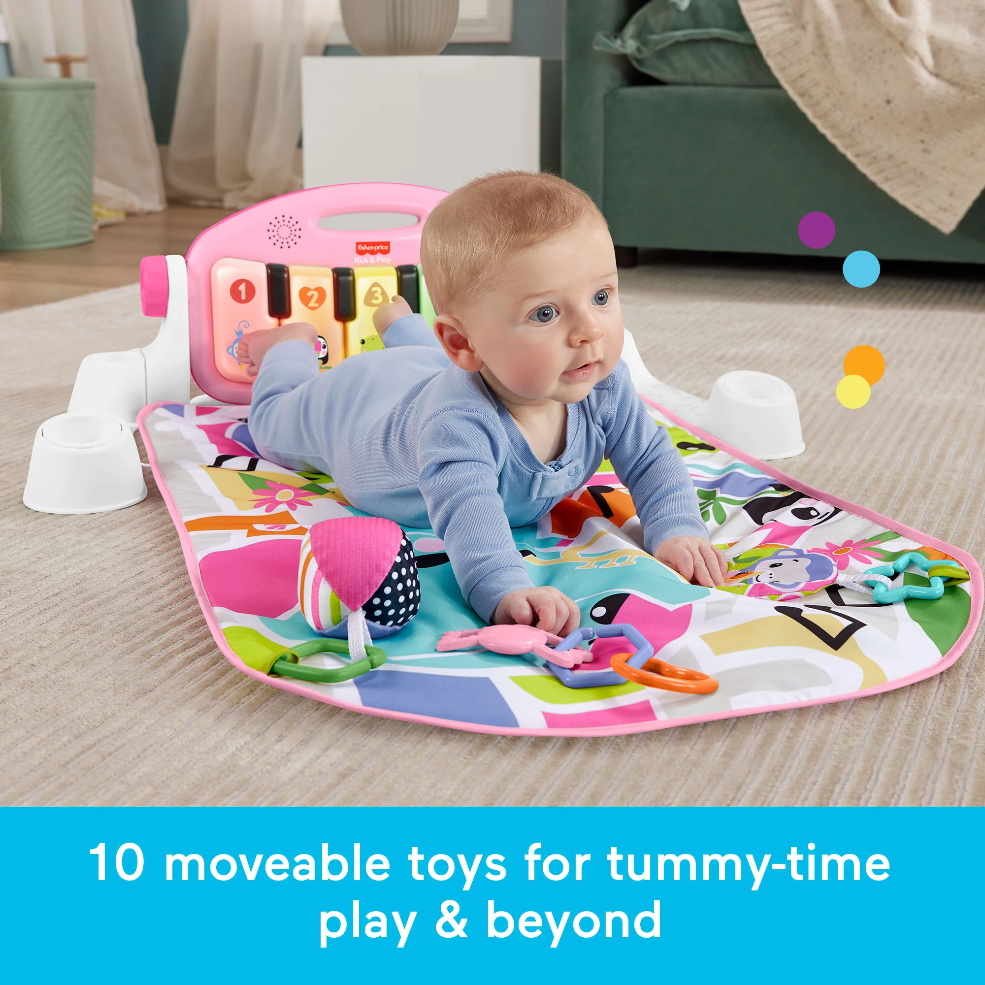 Fisher-Price Glow And Grow Kick & Play Piano Gym Baby Playmat With Musical Learning Toy, Pink - Image 3