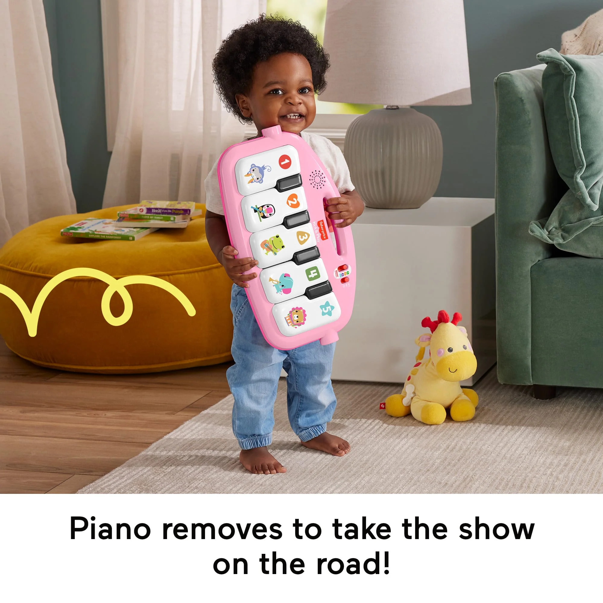 Fisher-Price Glow And Grow Kick & Play Piano Gym Baby Playmat With Musical Learning Toy, Pink - Image 5