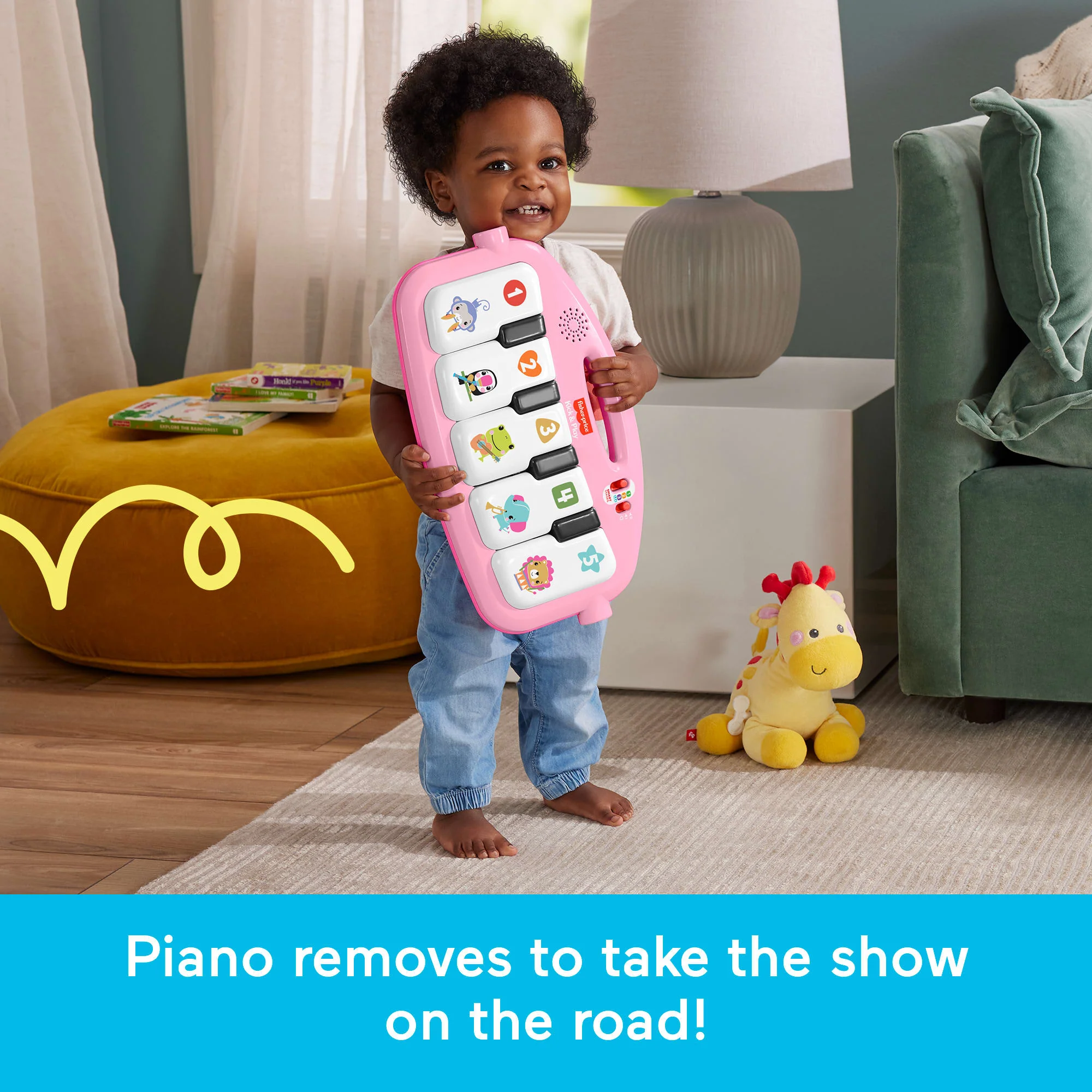 Fisher-Price Glow And Grow Kick & Play Piano Gym Baby Playmat With Musical Learning Toy, Pink - Image 5