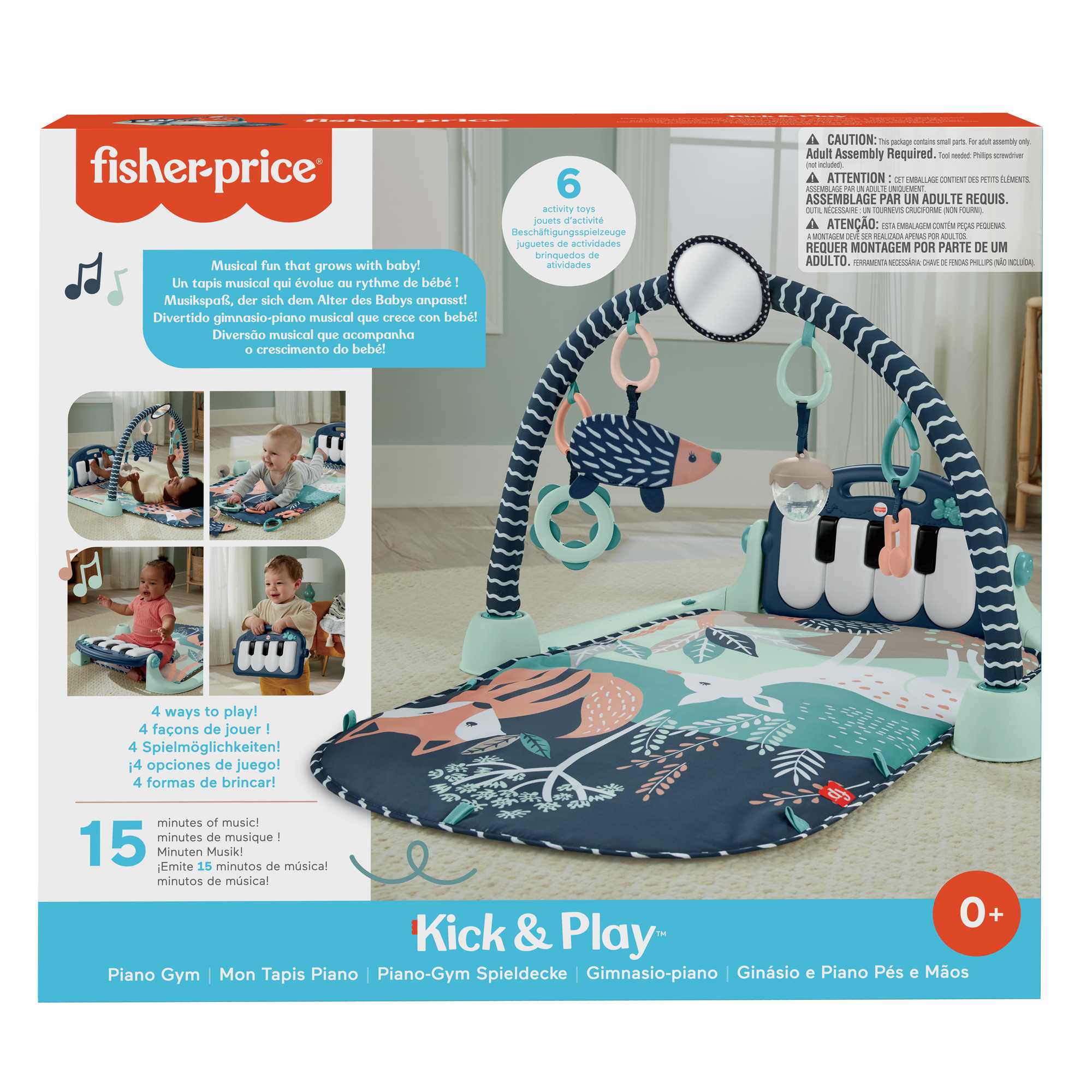 Fisher-Price Baby Gym Playmat With Kick & Play Piano And Tummy Time Toys, Navy Fawn - Image 6