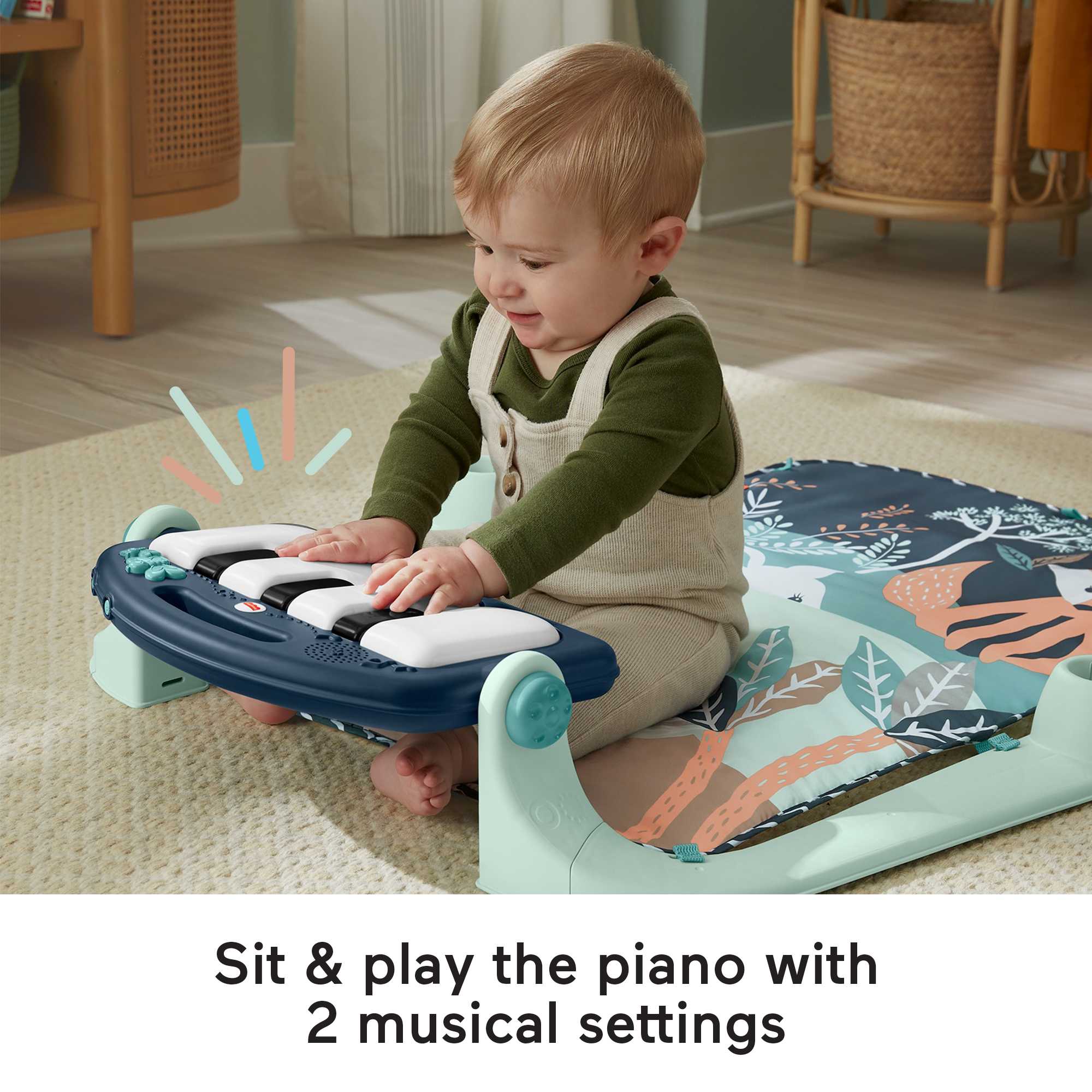 Fisher-Price Baby Gym Playmat With Kick & Play Piano And Tummy Time Toys, Navy Fawn - Image 4