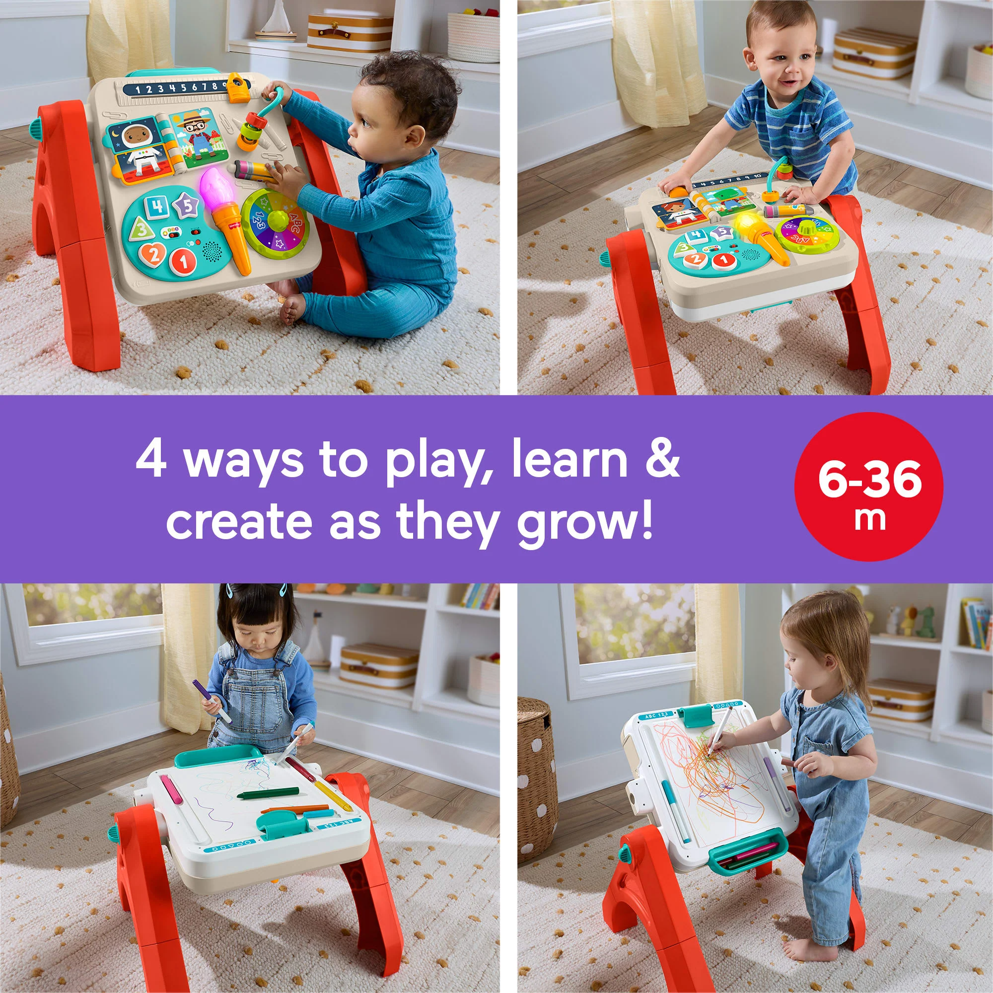 Fisher-Price 4-in-1 Activity Table & Easel, Baby & Toddler Electronic Learning Toy, Multilanguage Version - Image 2