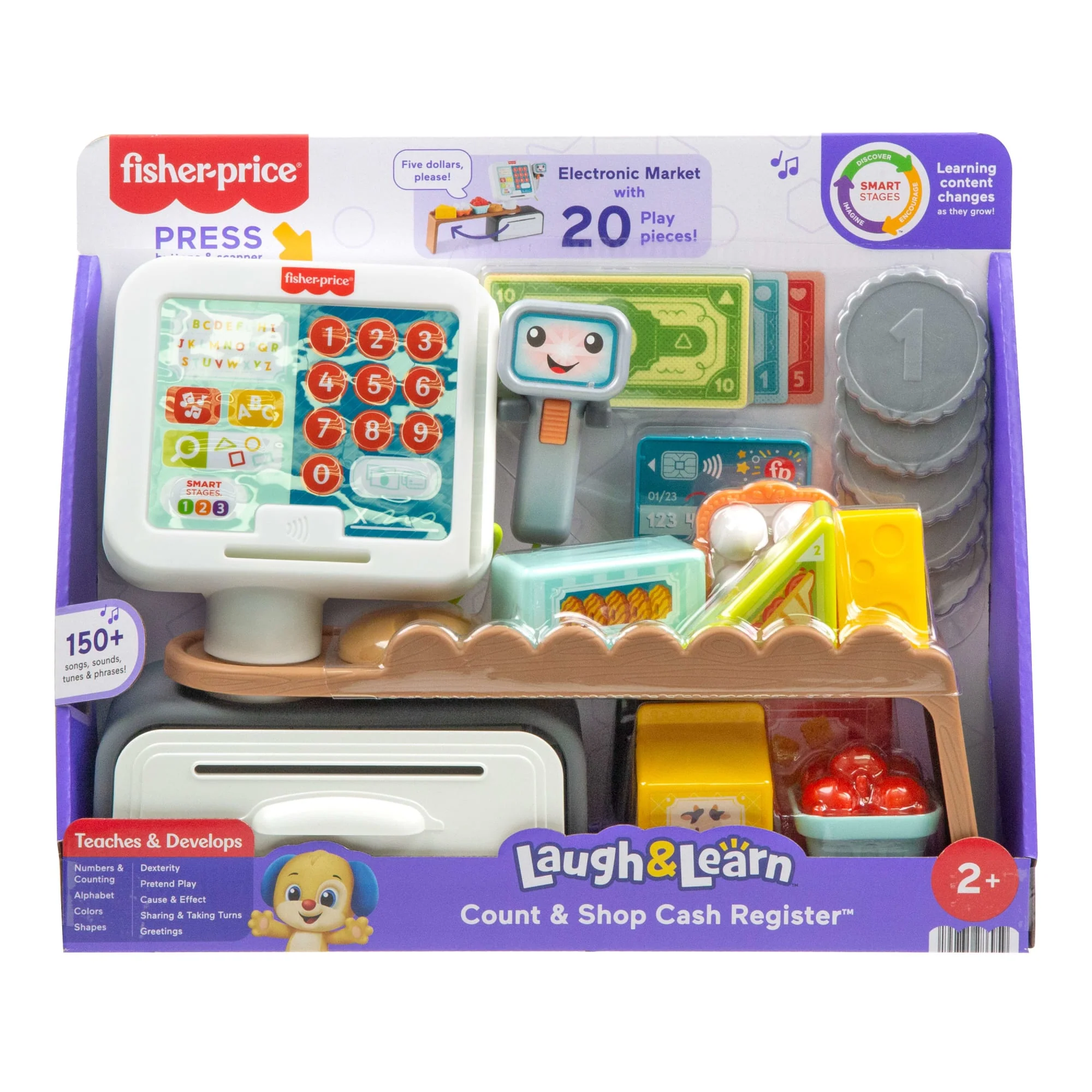 Fisher-Price Laugh & Learn Count & Shop Cash Register Electronic Toddler Learning Toy, 20 Pieces - Image 6