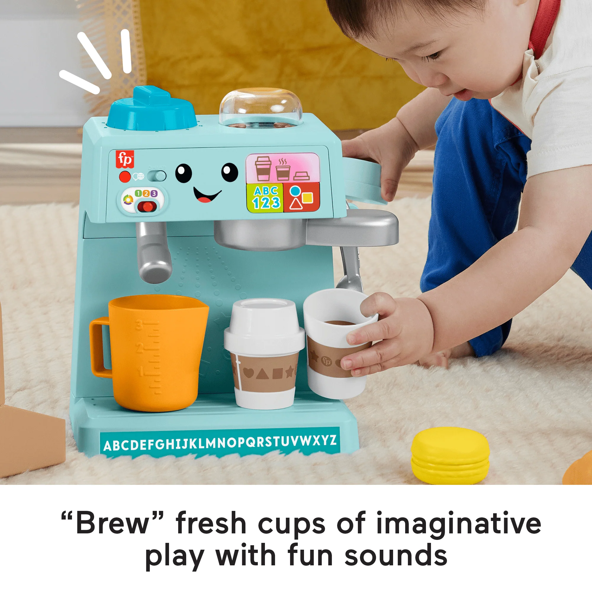 Fisher-Price Laugh & Learn Learn & Serve Coffee Café Toddler Electronic Toy, 10 Play Pieces, Multilanguage Version - Image 4