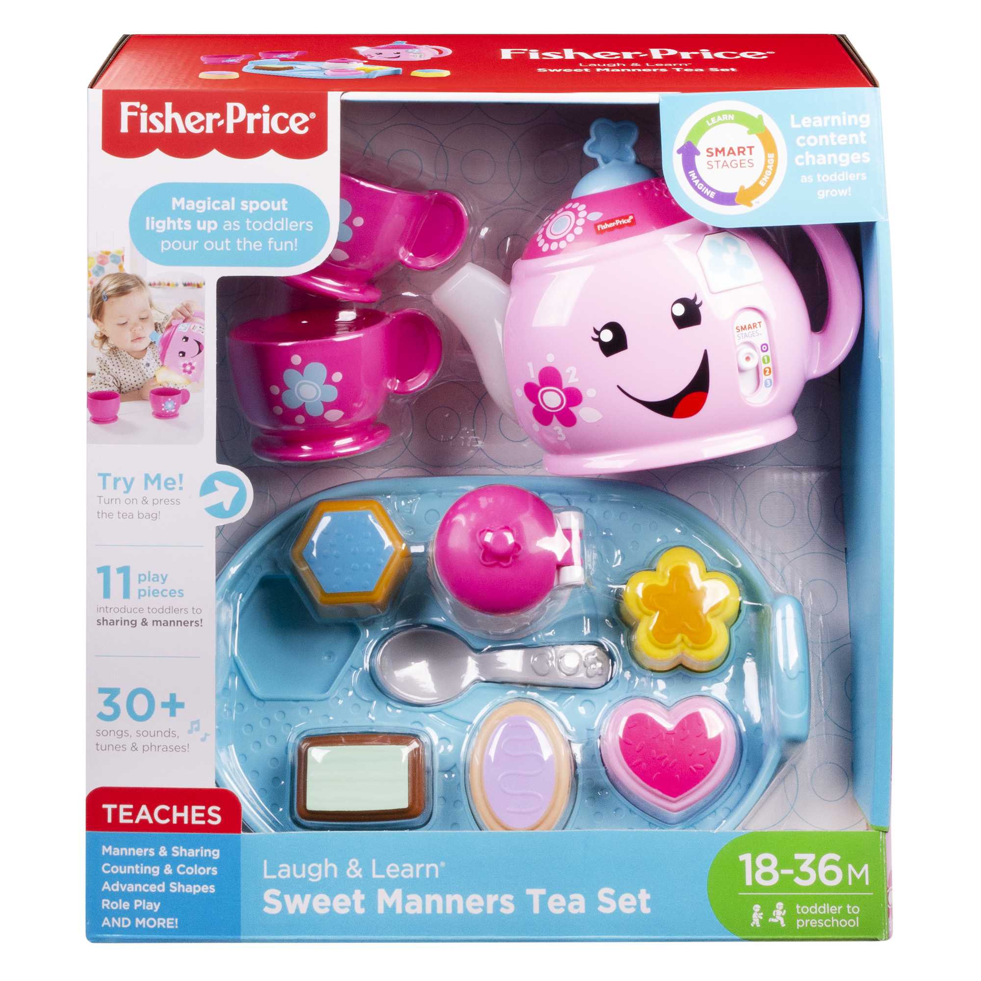 Fisher-Price Laugh & Learn Sweet Manners Tea Set Interactive Toddler Pretend Play, 11 Pieces - Image 6