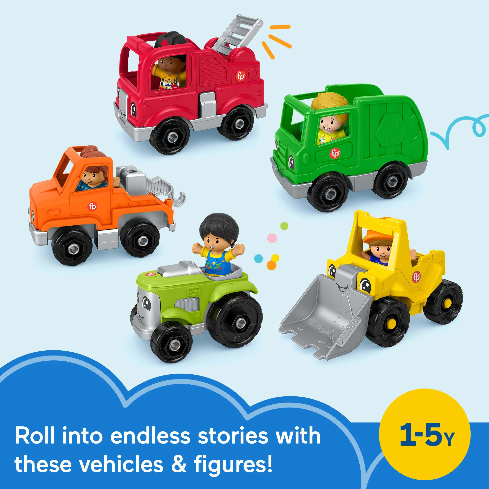 Fisher-Price Little People Activity Vehicles & Figures Gift Set For Toddlers, 10 Pieces - Image 2