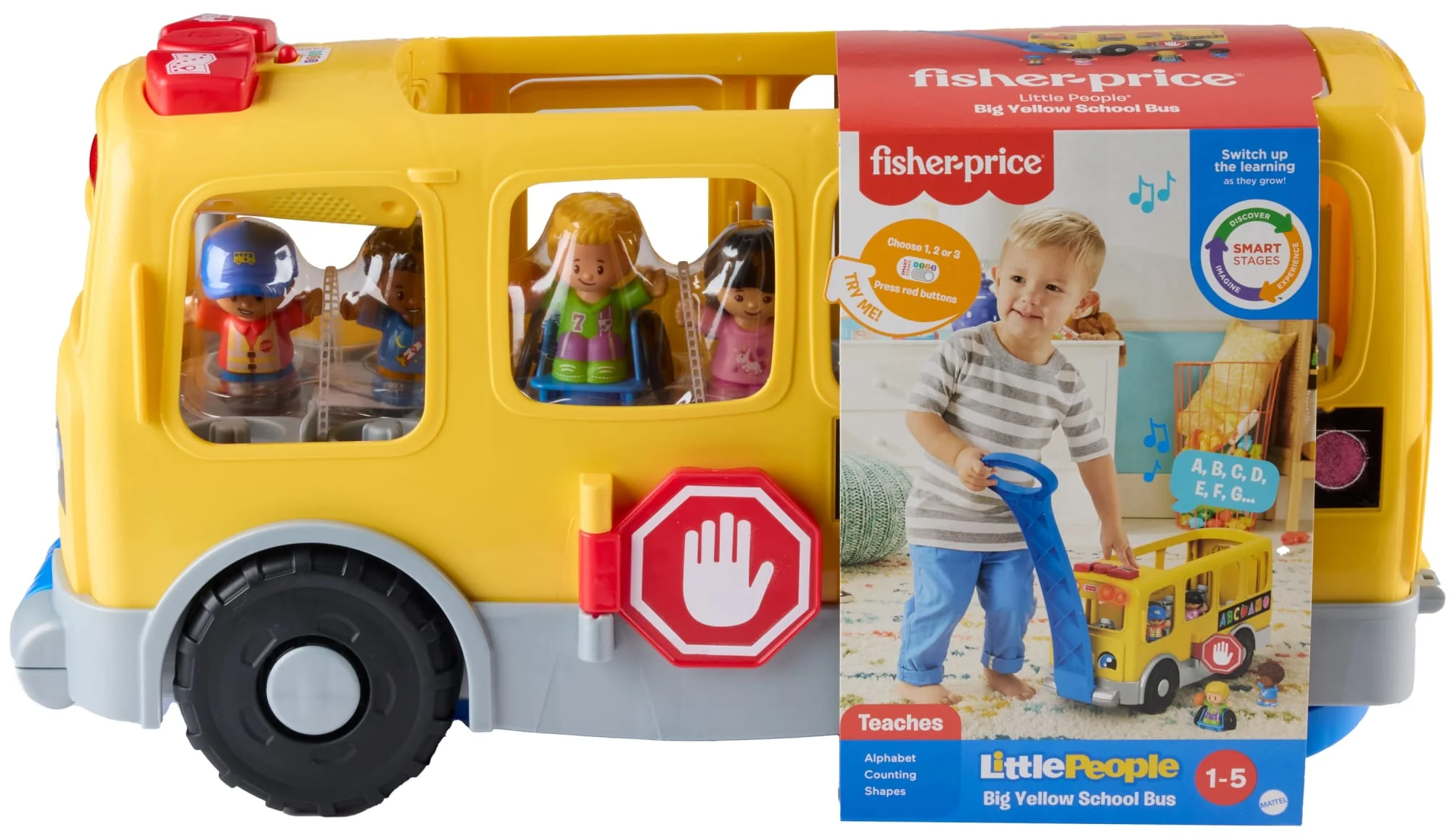 Fisher-Price Little People Big Yellow School Bus Pull-Along Toddler Learning Toy, Multilanguage Version - Image 6