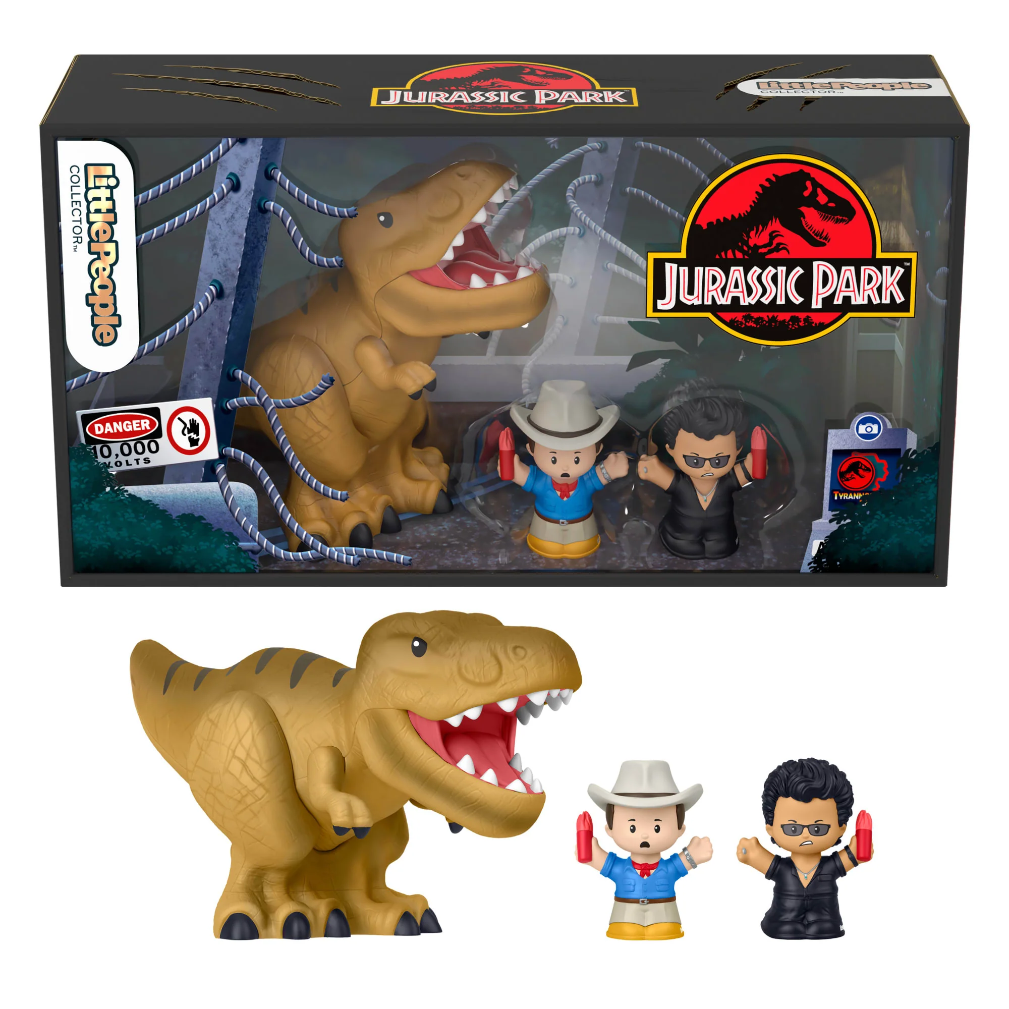 Little People Collector Jurassic Park Special Edition Set With Dinosaur For Movie Fans, 3 Figures