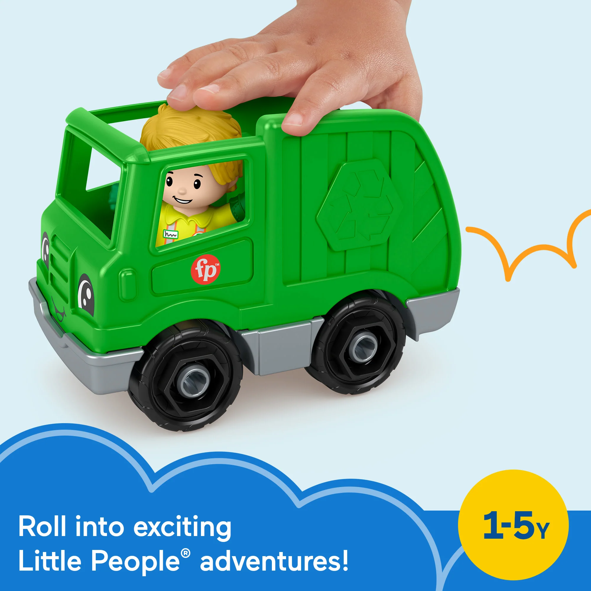 Fisher-Price Little People Recycle Truck & Character Figure Set For Toddlers, 2 Pieces - Image 2