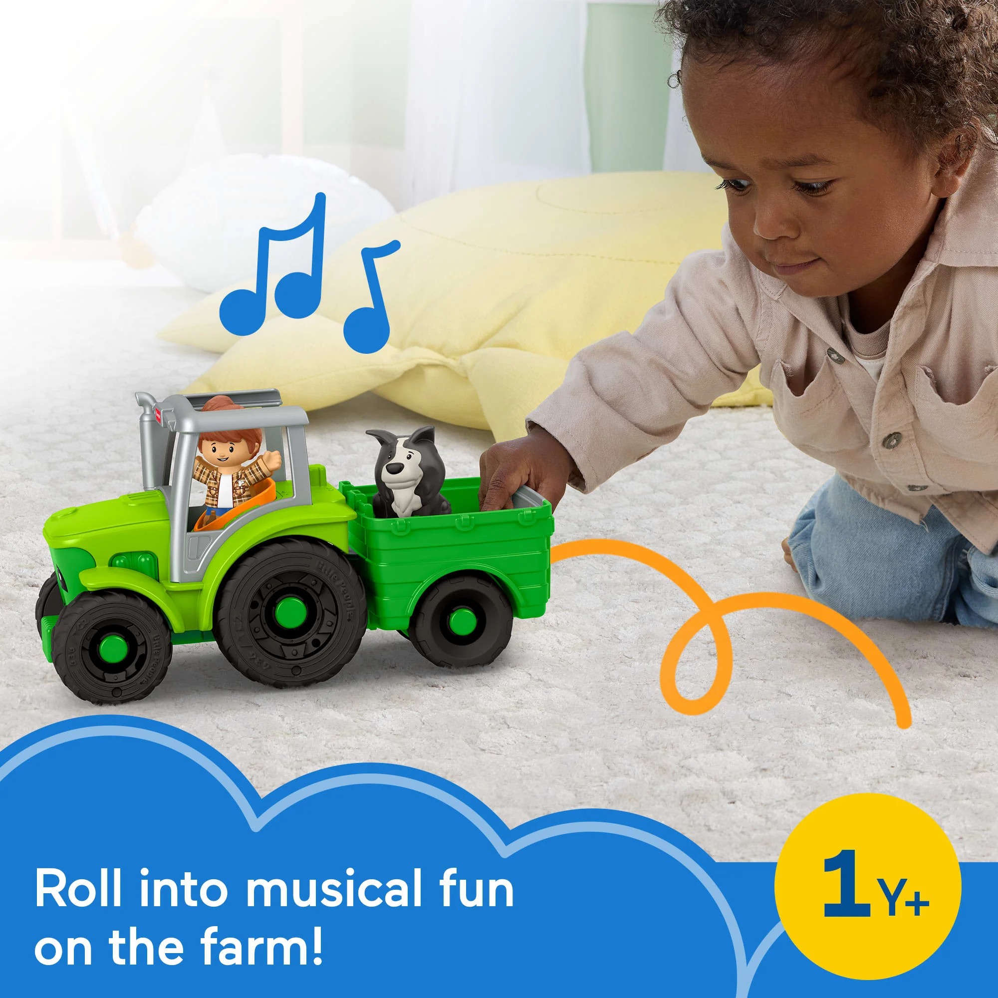 Fisher-Price Little People Push & Play Tractor, Musical Toy Farm Vehicle & 2 Figures For Toddlers, Multilanguage Version - Image 2