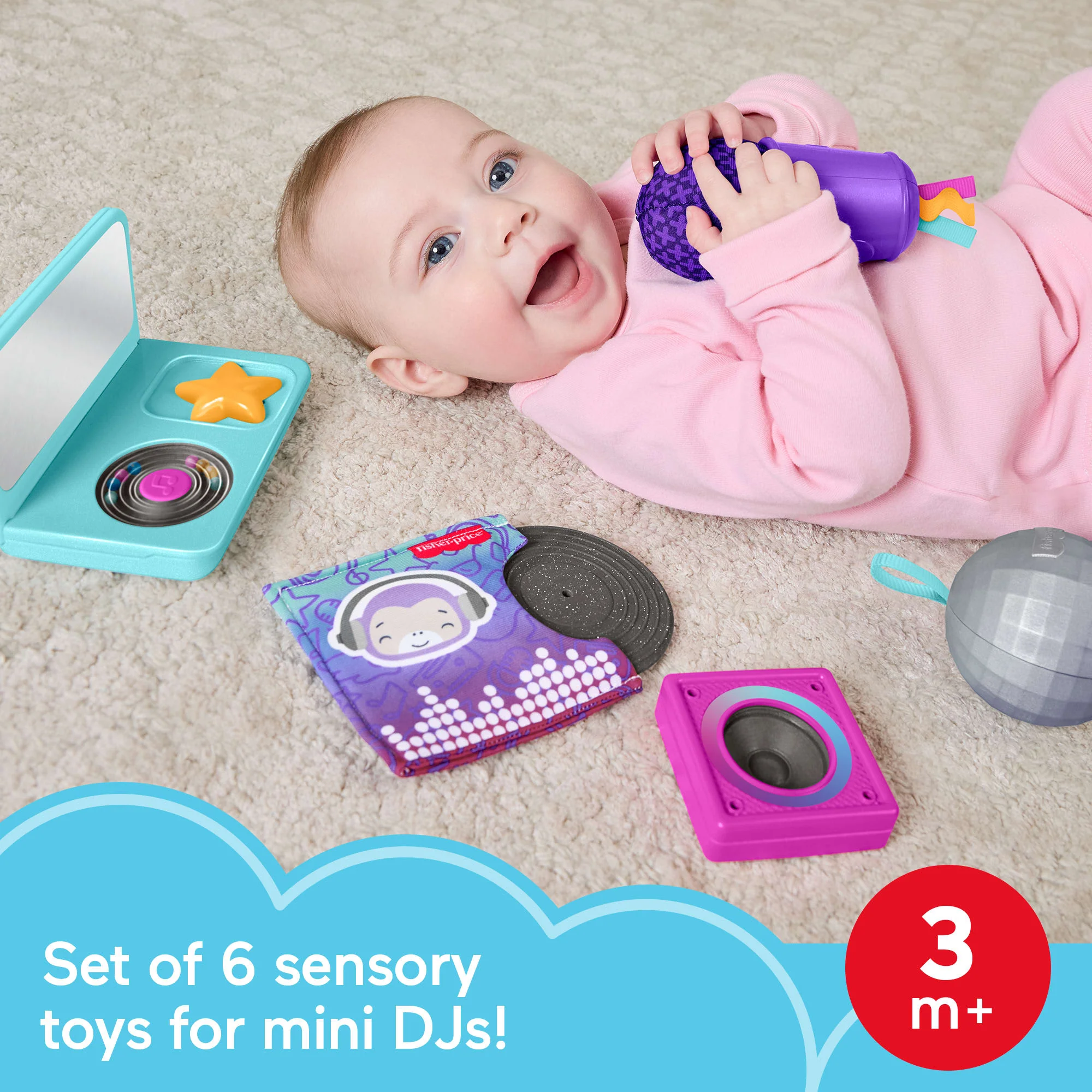 Fisher-Price Mini Me Moments DJ Gift Set, 6-Piece Sensory Baby Toys For Newborn Play - Image 2