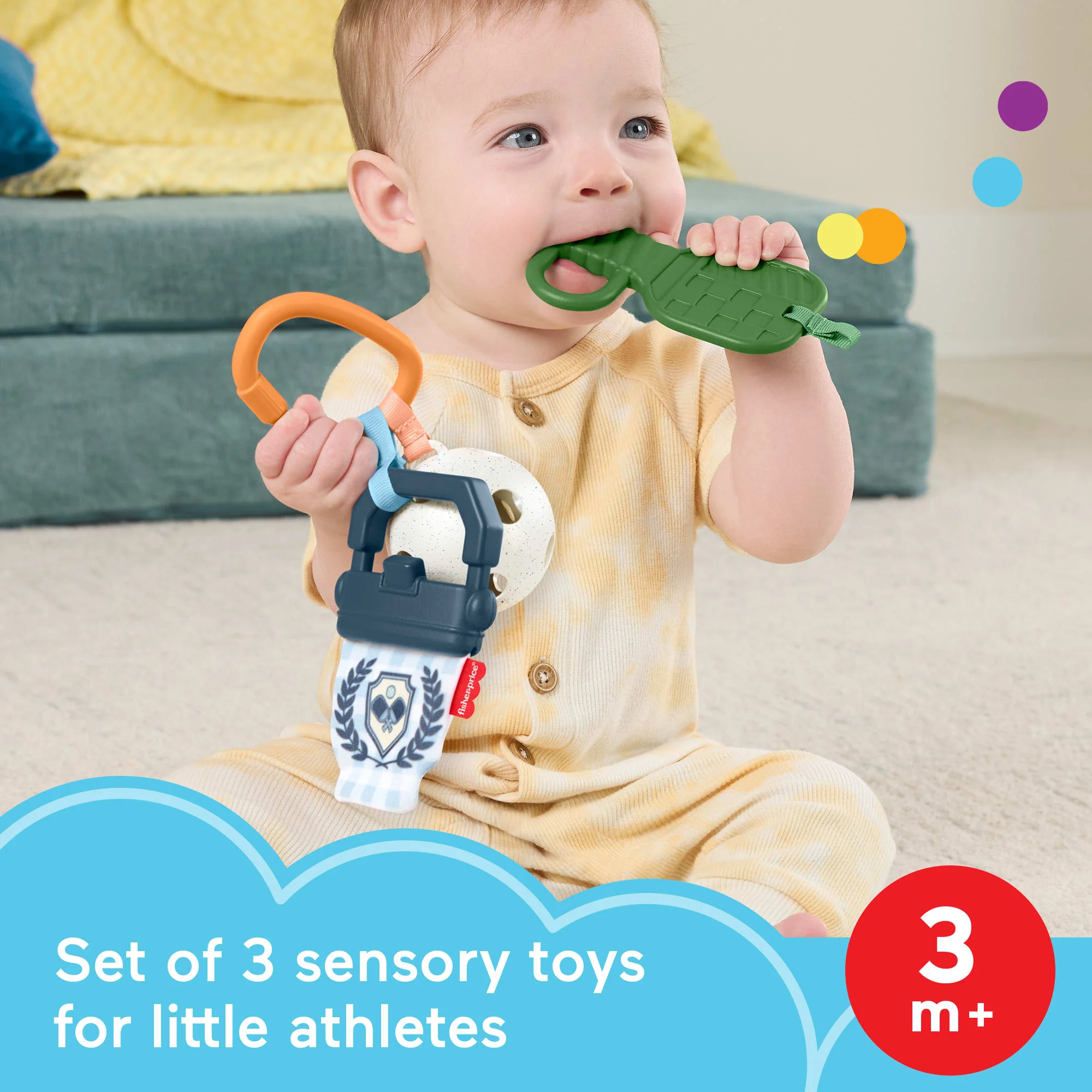 Fisher-Price Mini Me Moments Let's Play Pickleball Set, 3 Sports-Themed Baby Toys For Sensory Play - Image 2