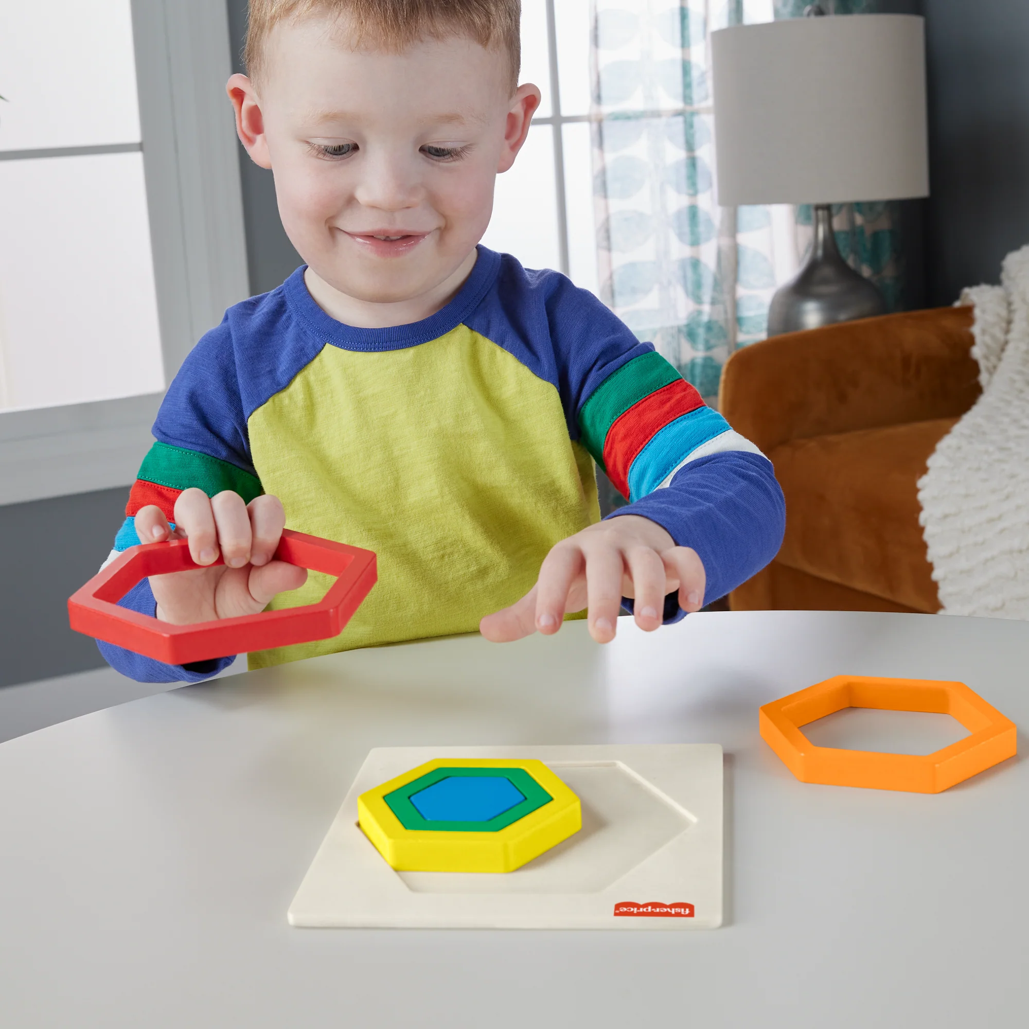 Fisher-Price  Mini Puzzle Arc-en-Ciel en Bois  Hexagone, 5Éléments - Image 2