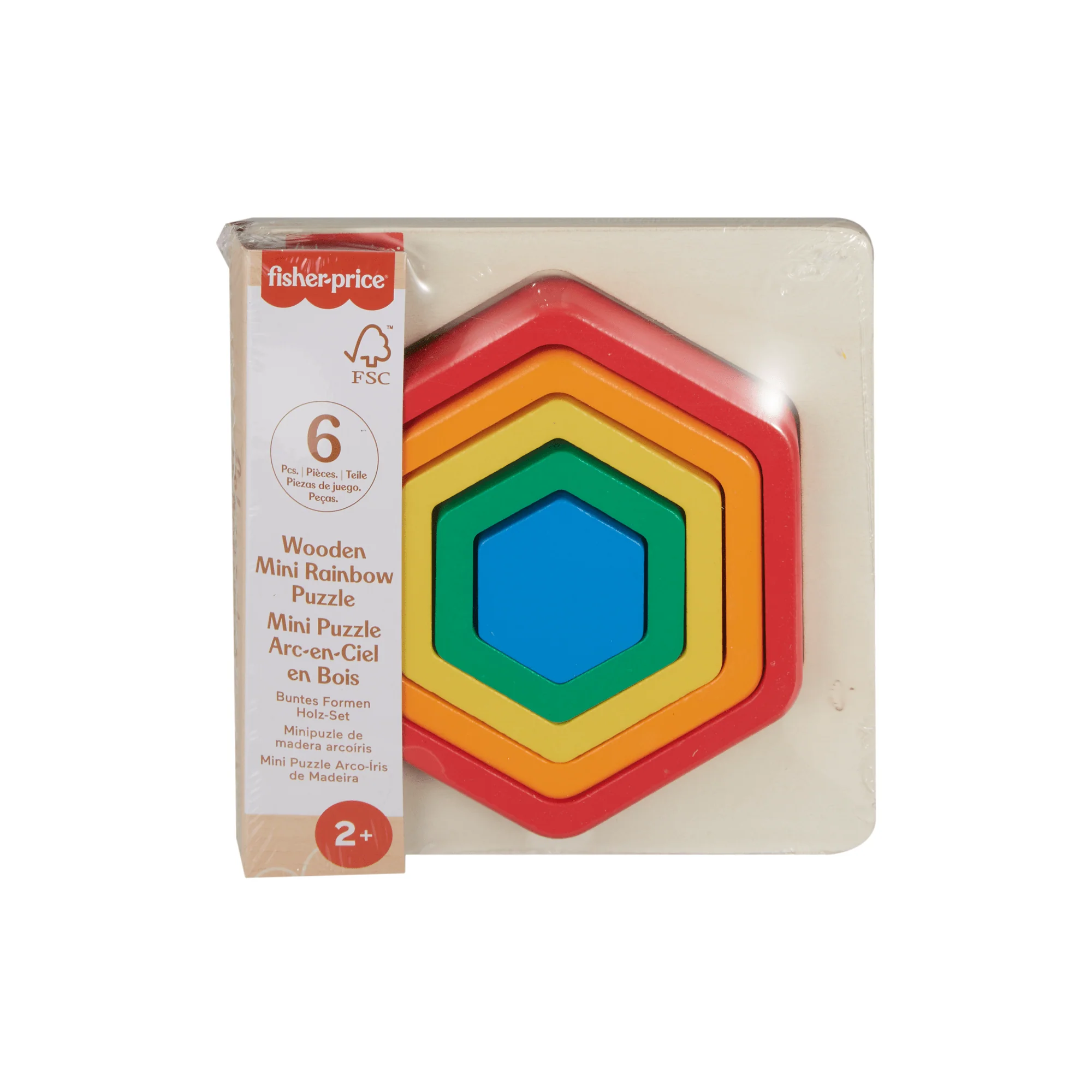 Fisher-Price  Mini Puzzle Arc-en-Ciel en Bois  Hexagone, 5Éléments - Image 5
