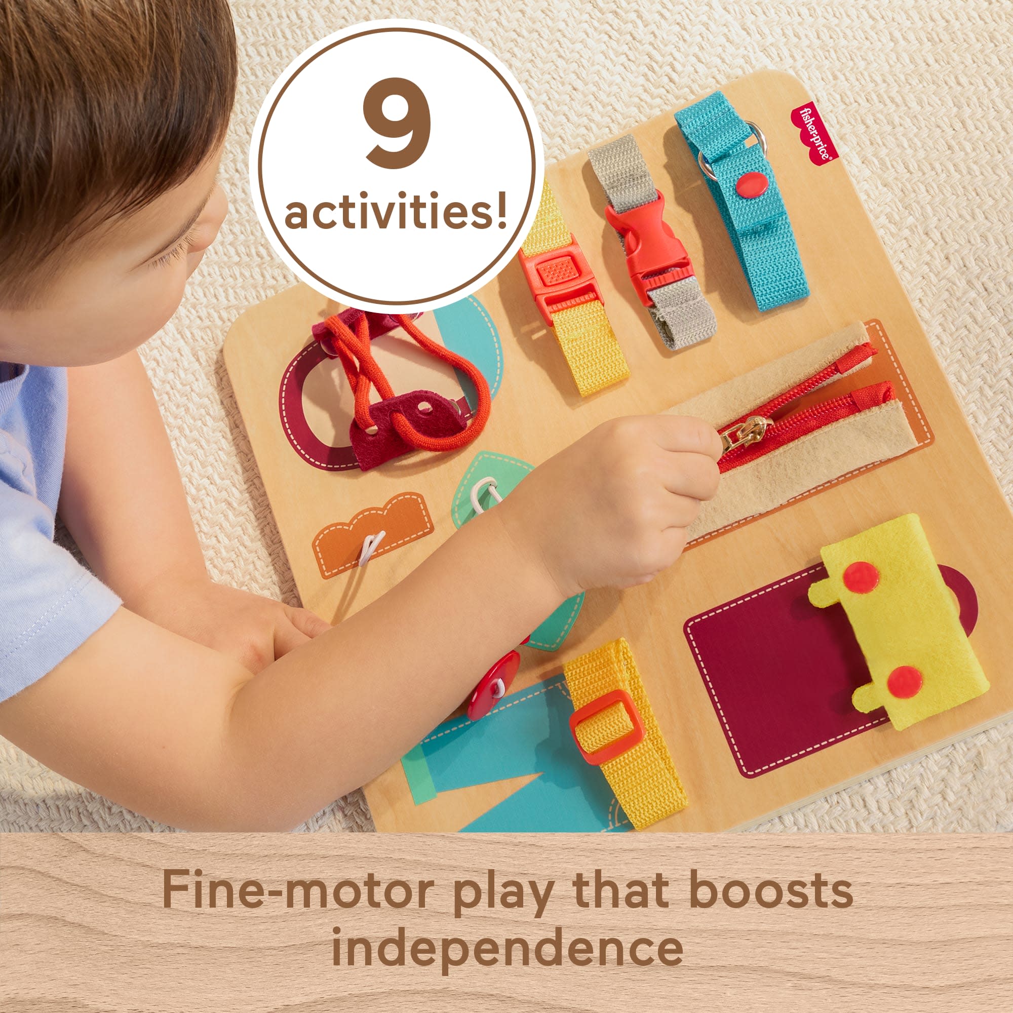 Fisher-Price Montessori Wooden Dressing Busy Board Learning Activity For Kids - Image 3