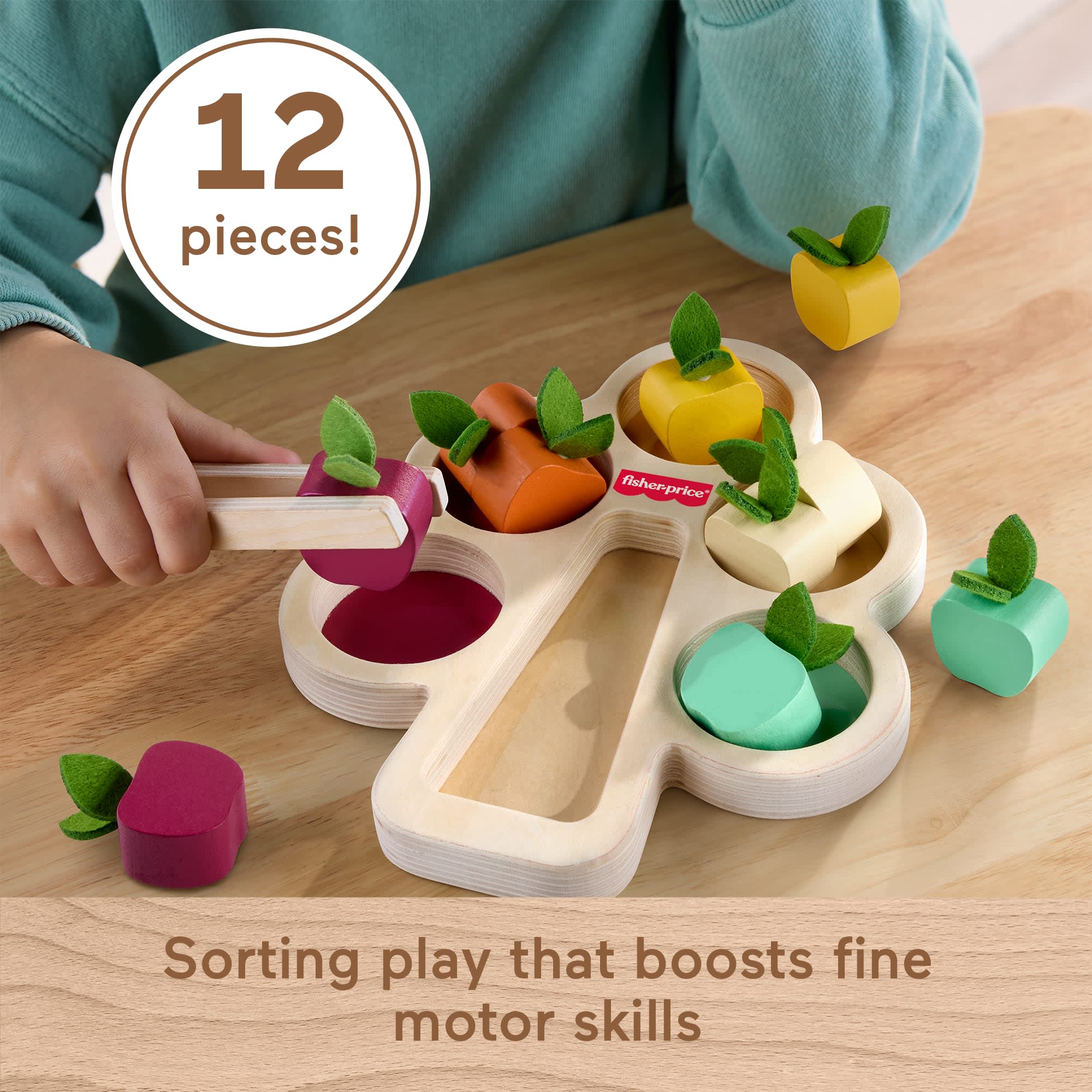 Fisher-Price Montessori Wooden Sorting Tree, Learning Toy & Play Tips For Toddlers, 12 Wood Pieces - Image 3