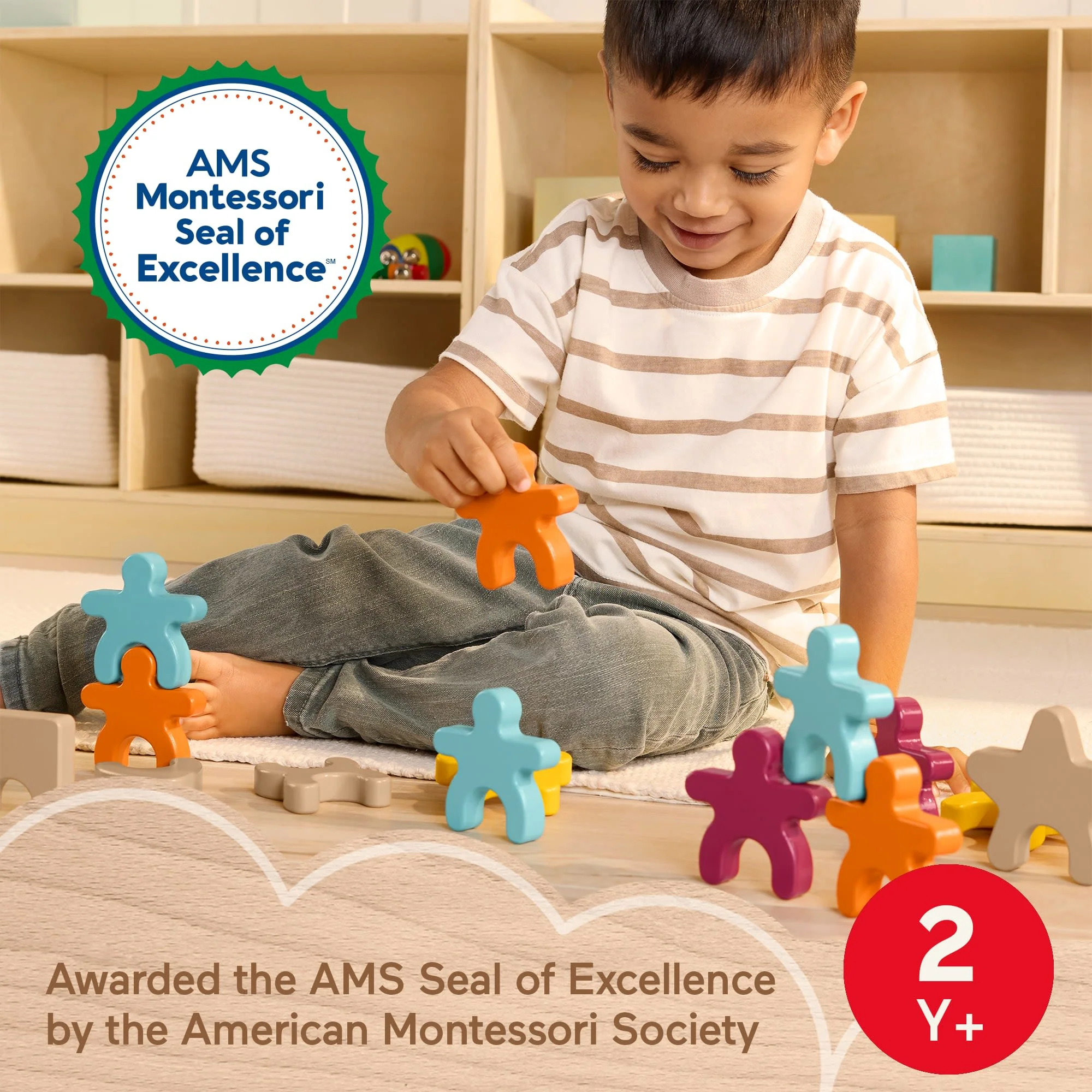 Fisher-Price Montessori Wooden Stacking Shapes Set Of 16 Wood Pieces For Toddlers & Kids