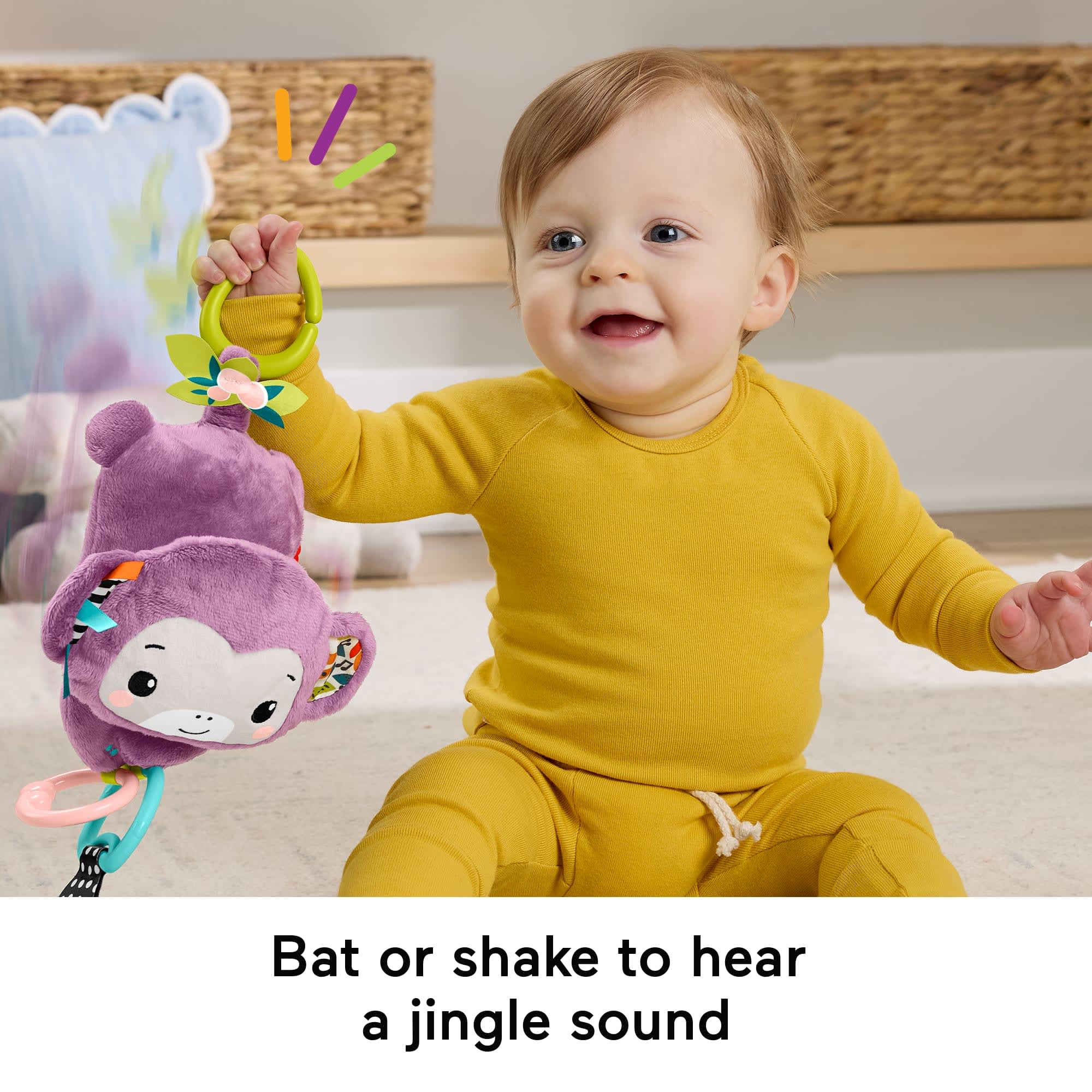 Fisher-Price On-The-Go Purple Monkey Plush Baby Stroller Sensory Toy For Newborns - Image 2