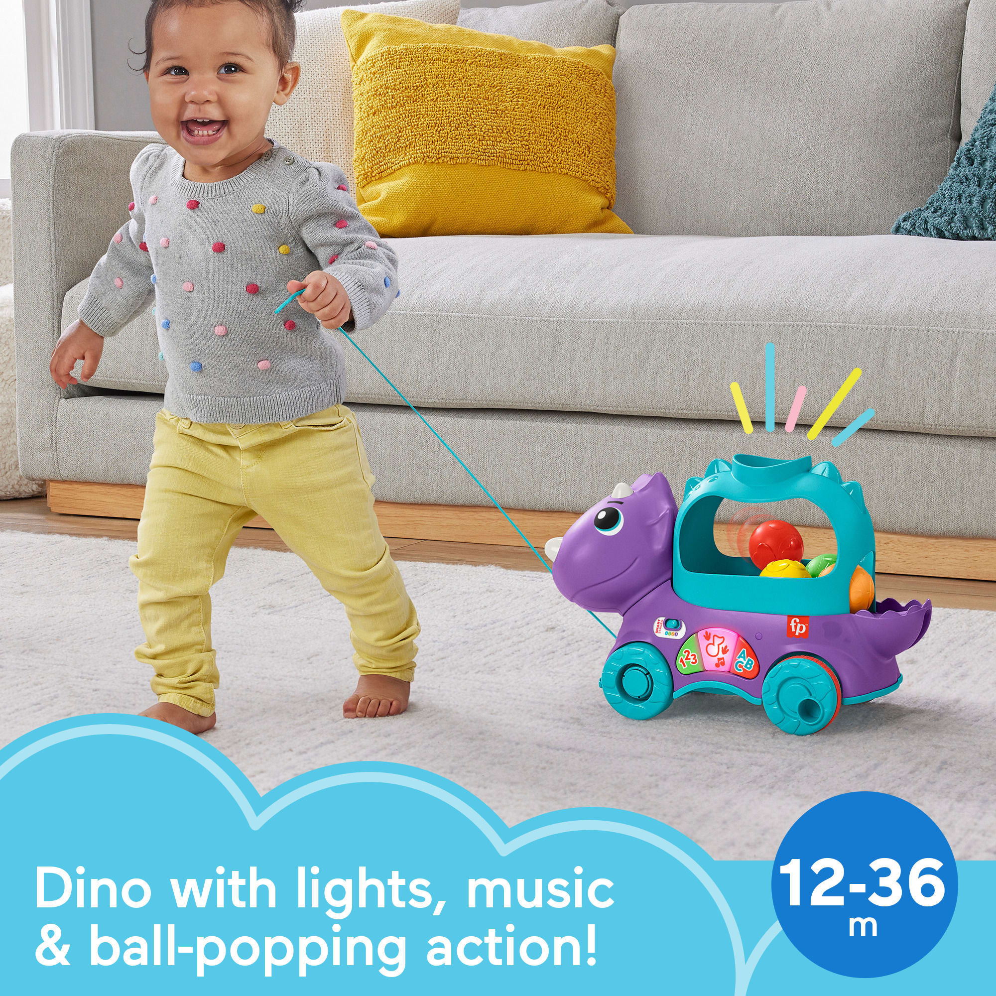 Fisher-Price Poppin’ Triceratops Dinosaur Interactive Musical Learning Toy For Toddlers, 4 Balls - Image 2
