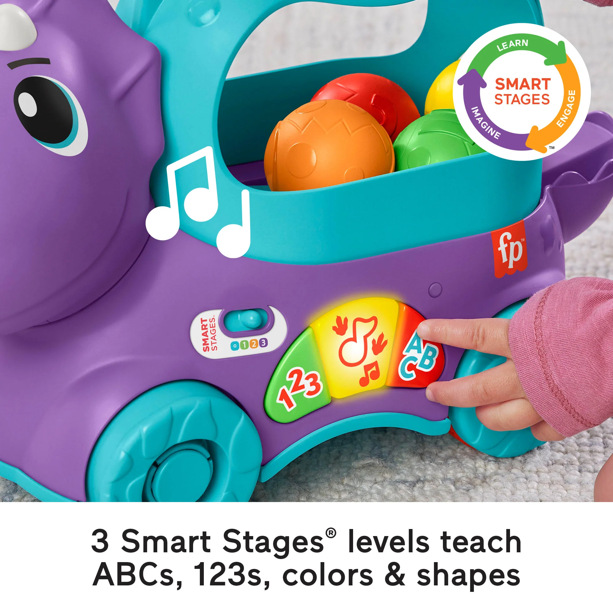 Fisher-Price Poppin’ Triceratops Dinosaur Interactive Musical Learning Toy For Toddlers, 4 Balls - Image 4