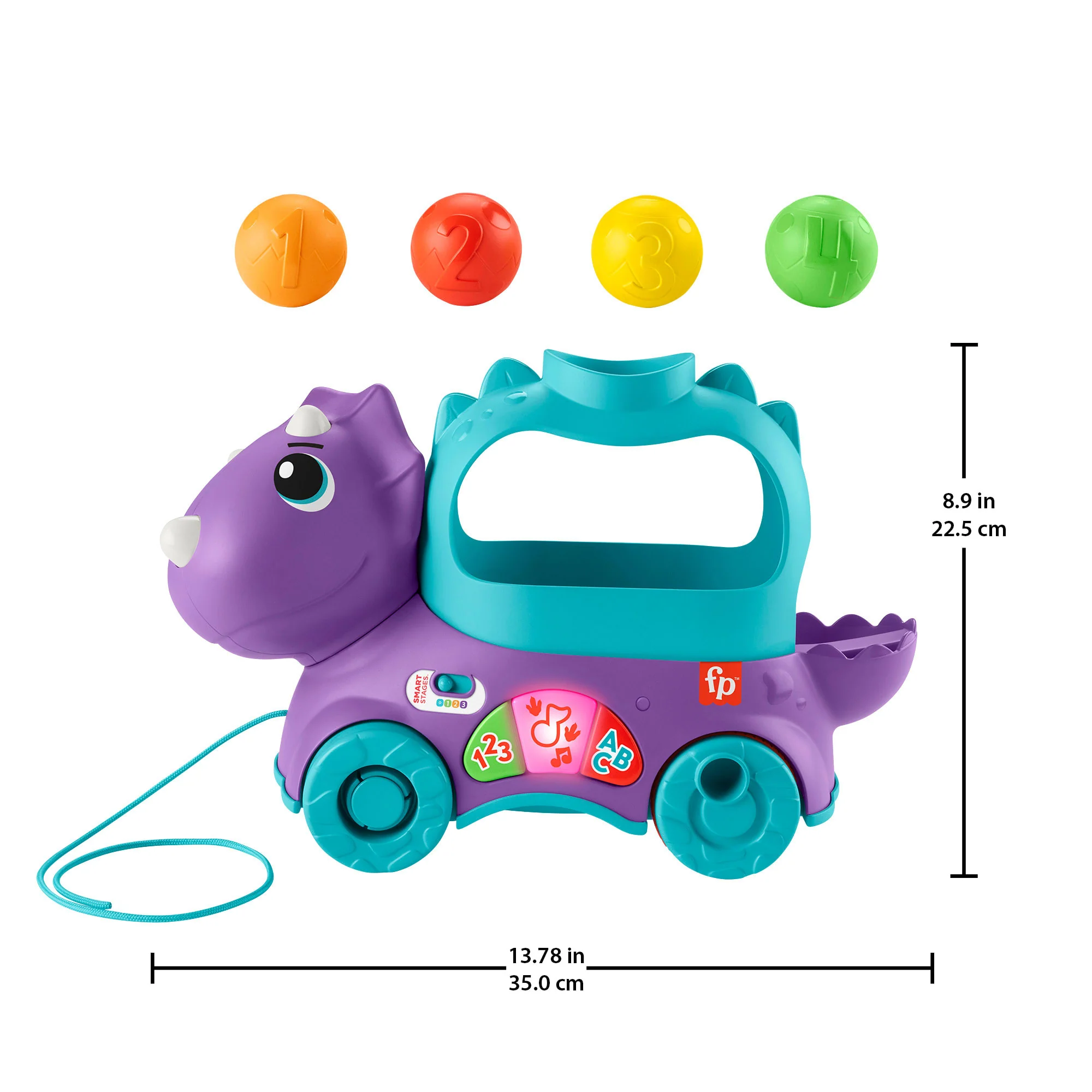 Fisher-Price Poppin’ Triceratops Dinosaur Interactive Musical Learning Toy For Toddlers, 4 Balls - Image 5