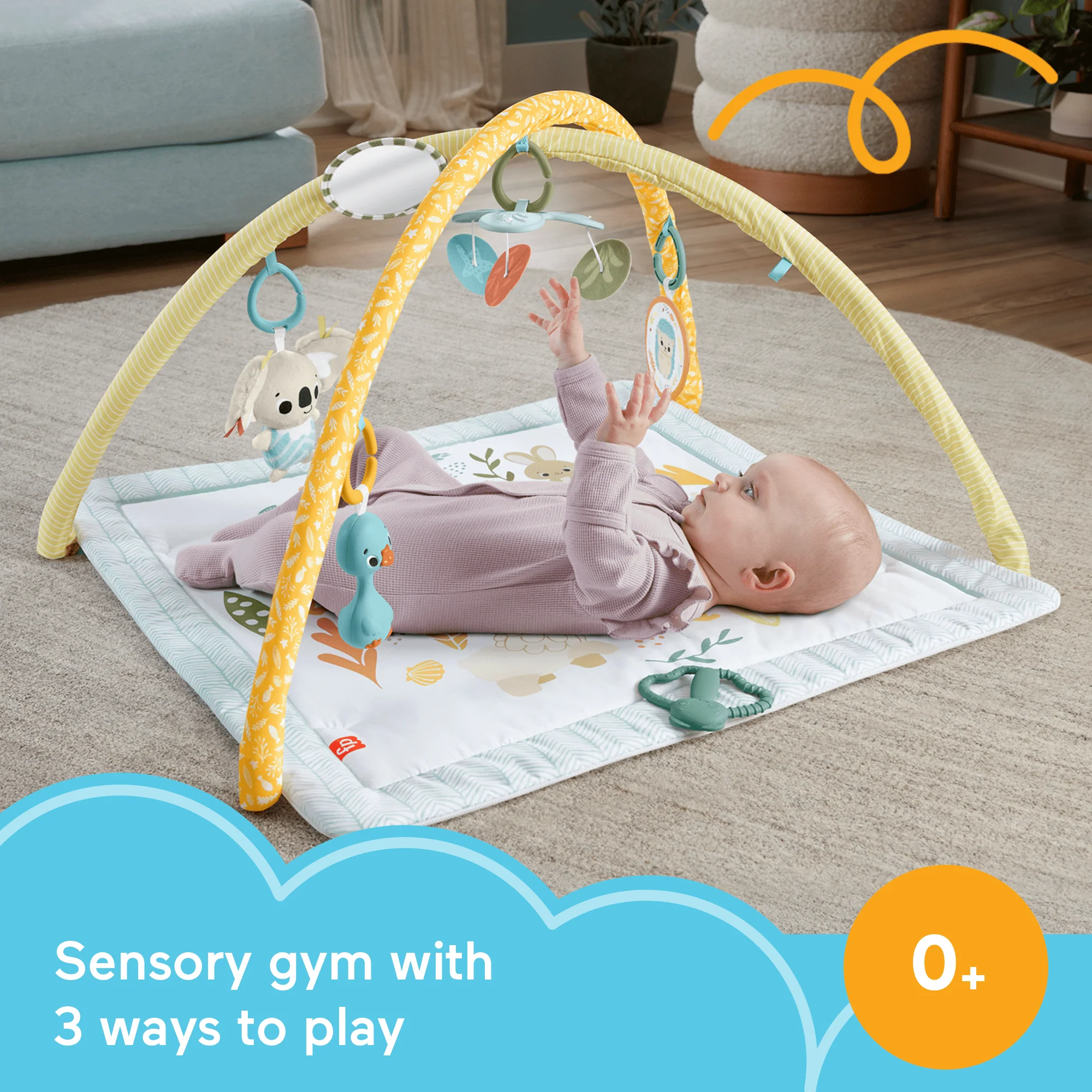 Fisher-Price Simply Senses Newborn Gym Baby Activity Mat With 6 Sensory Toys - Image 2
