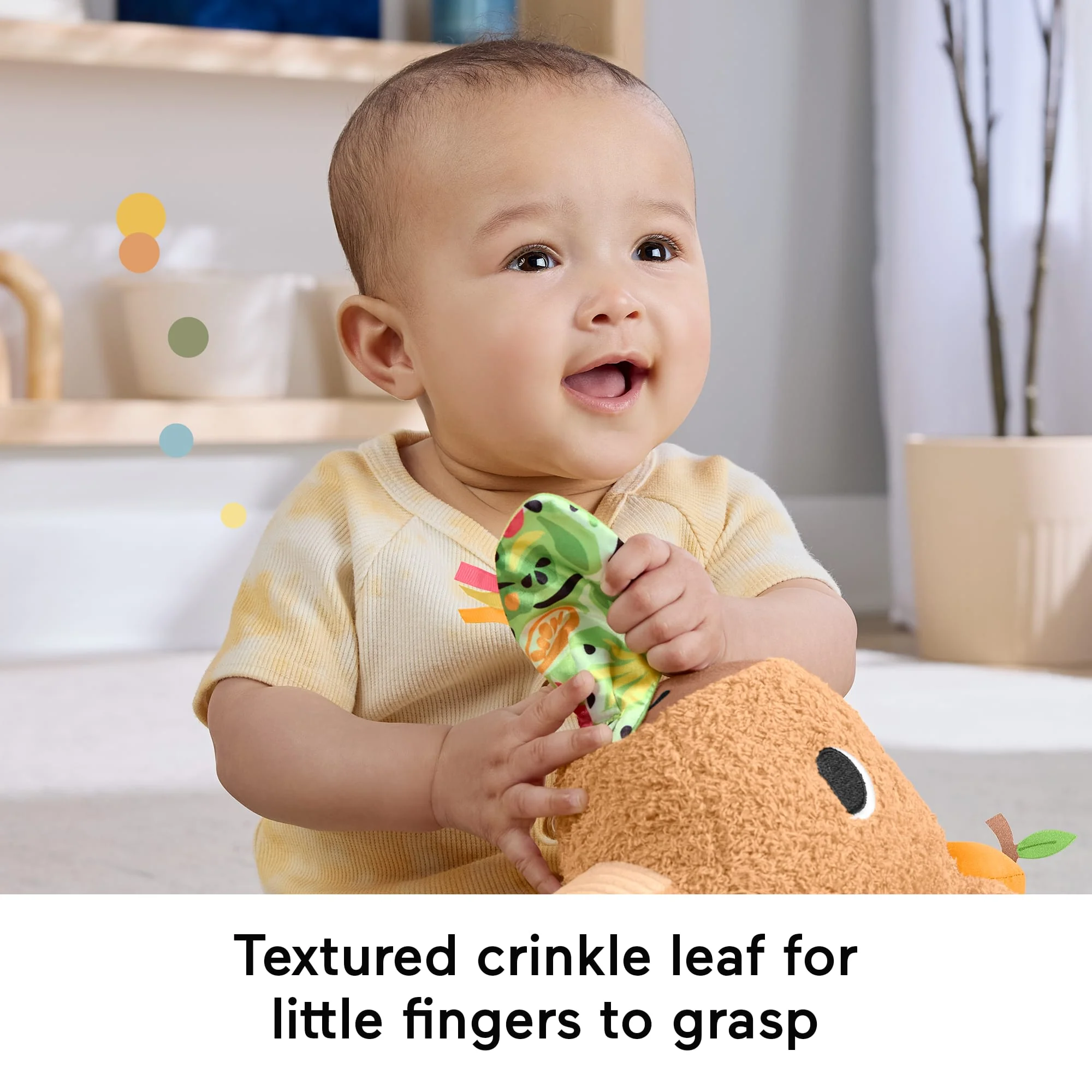 Fisher-Price Snuggly Snacky Capybara Plush Baby Sensory Toy With Teether & Rattle For Newborns - Image 5