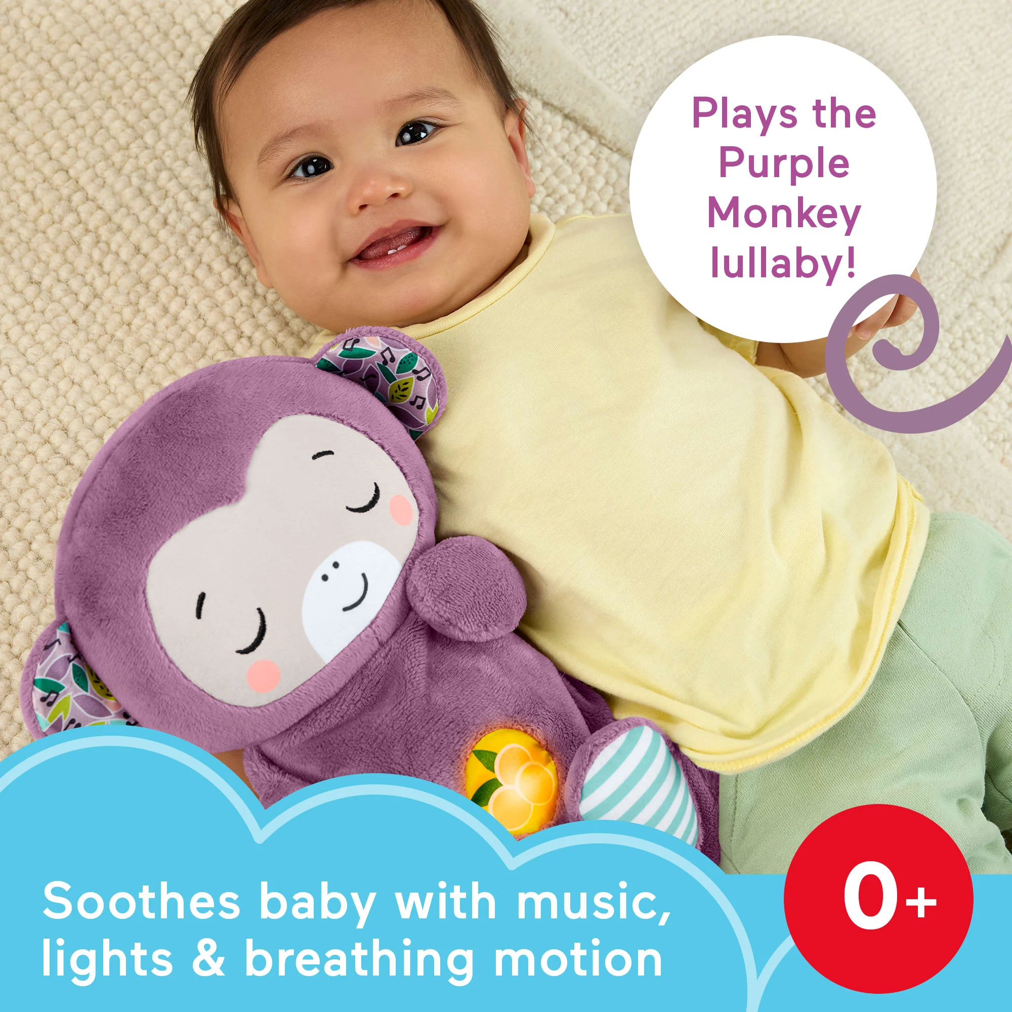 Fisher-Price Soothe ‘n Snuggle Purple Monkey Baby Toy & Sound Machine With Breathing Motion - Image 2