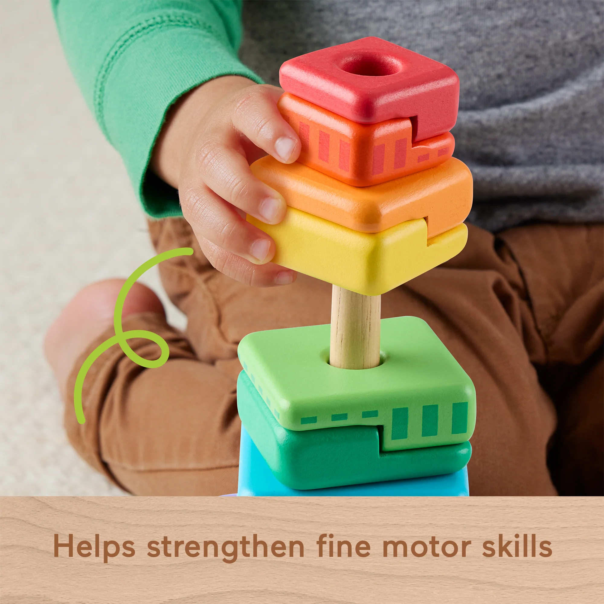 Fisher-Price Wooden Stacking Shape Sorter Toddler Fine Motor Toy, 26 Wood Pieces - Image 2