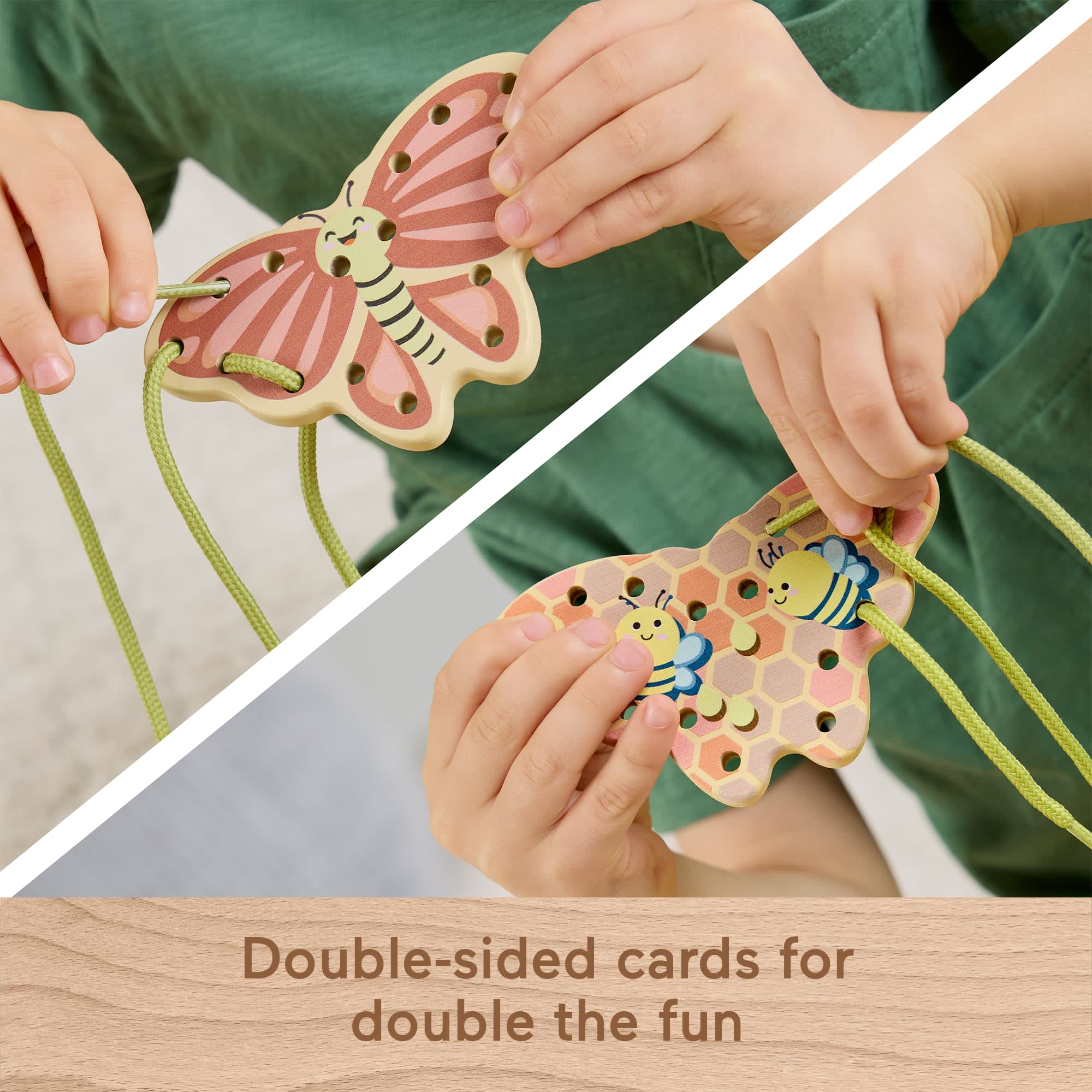 Fisher-Price Tiny Garden Wooden Lacing Activity Toy For Kids, 5 Wood Cards & 5 Laces - Image 4