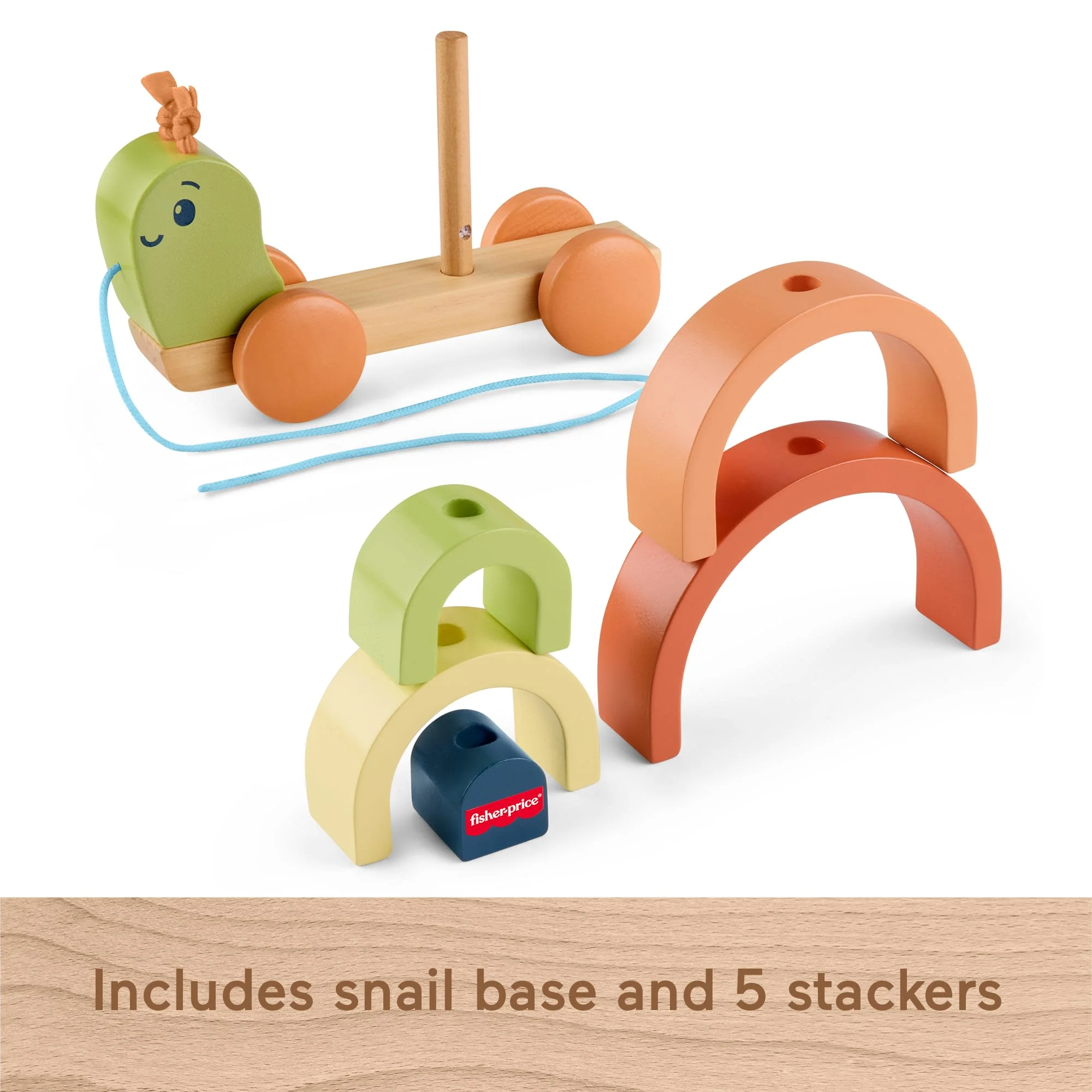 Fisher-Price Tiny Garden Wooden Pull-Along Stacking Snail Toddler Toy, 6 Wood Pieces - Image 5