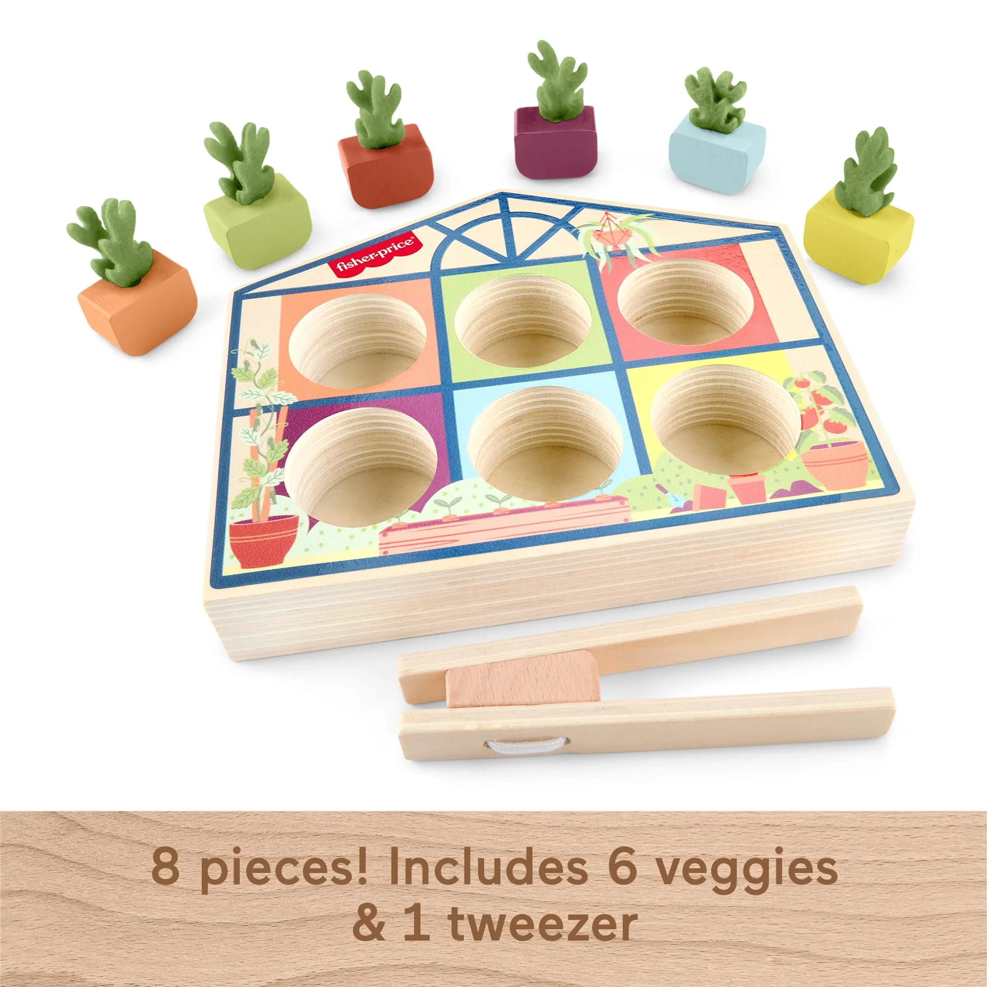 Fisher-Price Tiny Garden Wooden Sorting Greenhouse Activity Toy For Preschool Kids - Image 5