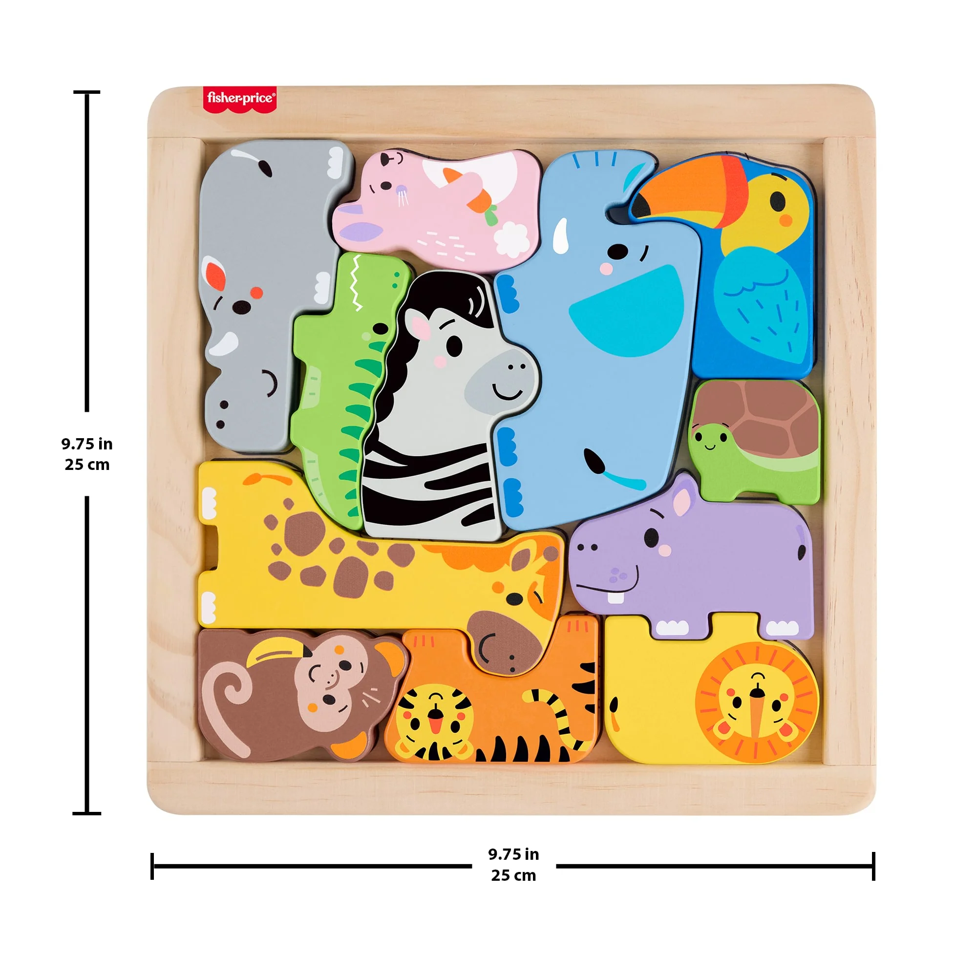 Fisher-Price Wooden Animal Puzzle, Shape-Sorting Activity For Kids, 12 Wood Blocks - Image 6