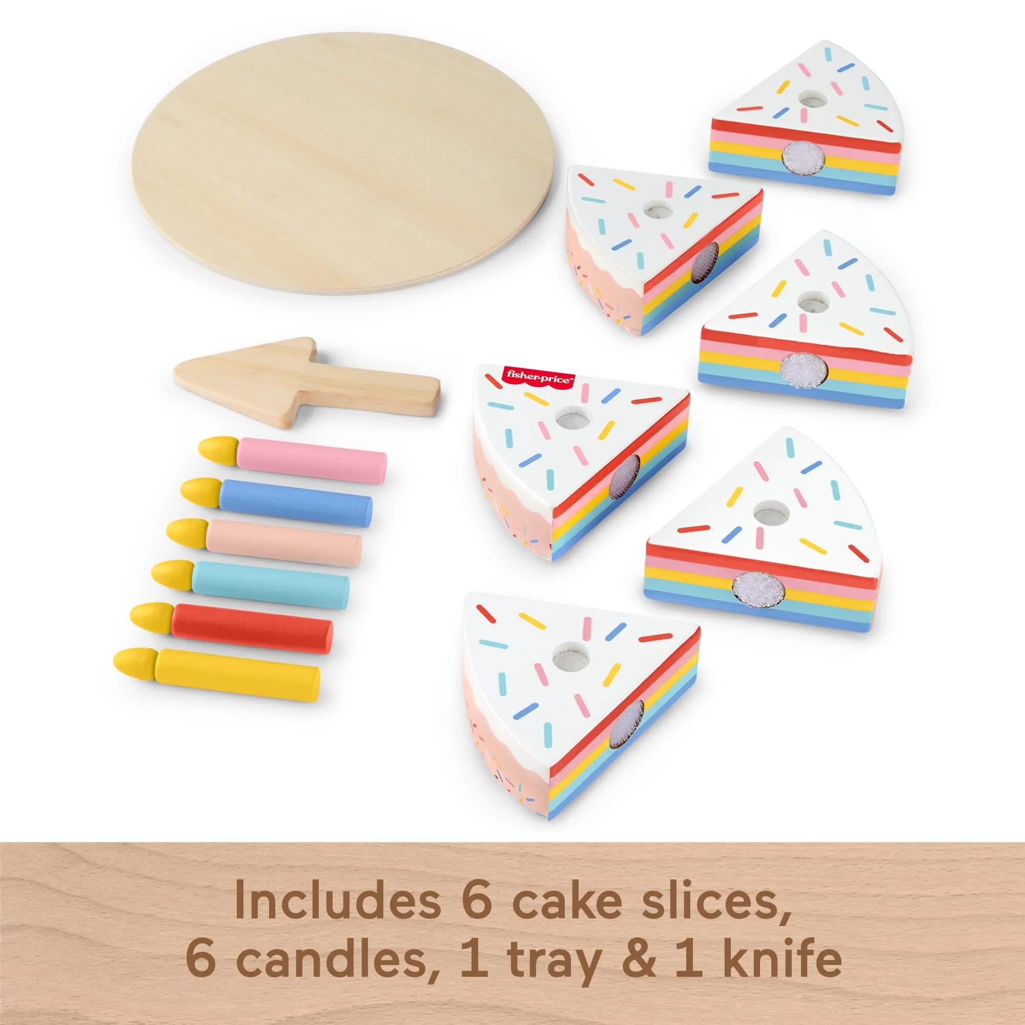 Fisher-Price Wooden Cake, Pretend Food Decorating Set For Preschool Kids, 14 Wood Pieces - Image 5