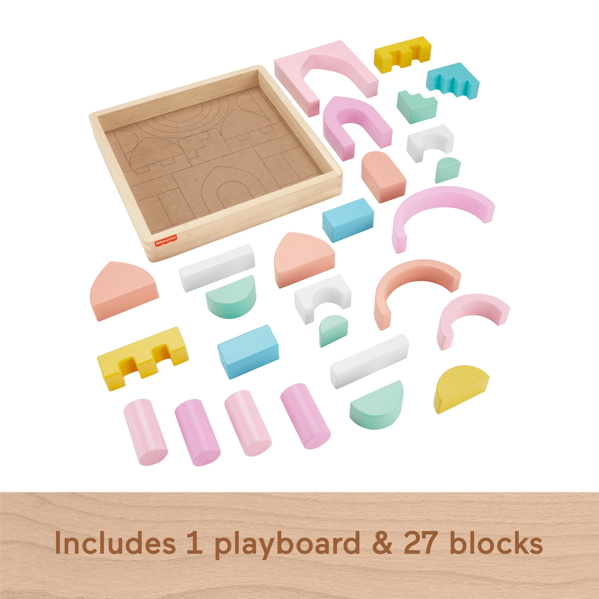 Fisher-Price Wood Toddler Toy Castle Block Set, 28 Wooden Pieces For Stacking Developmental Play Preschool Kids Ages 2+ Years - Image 3