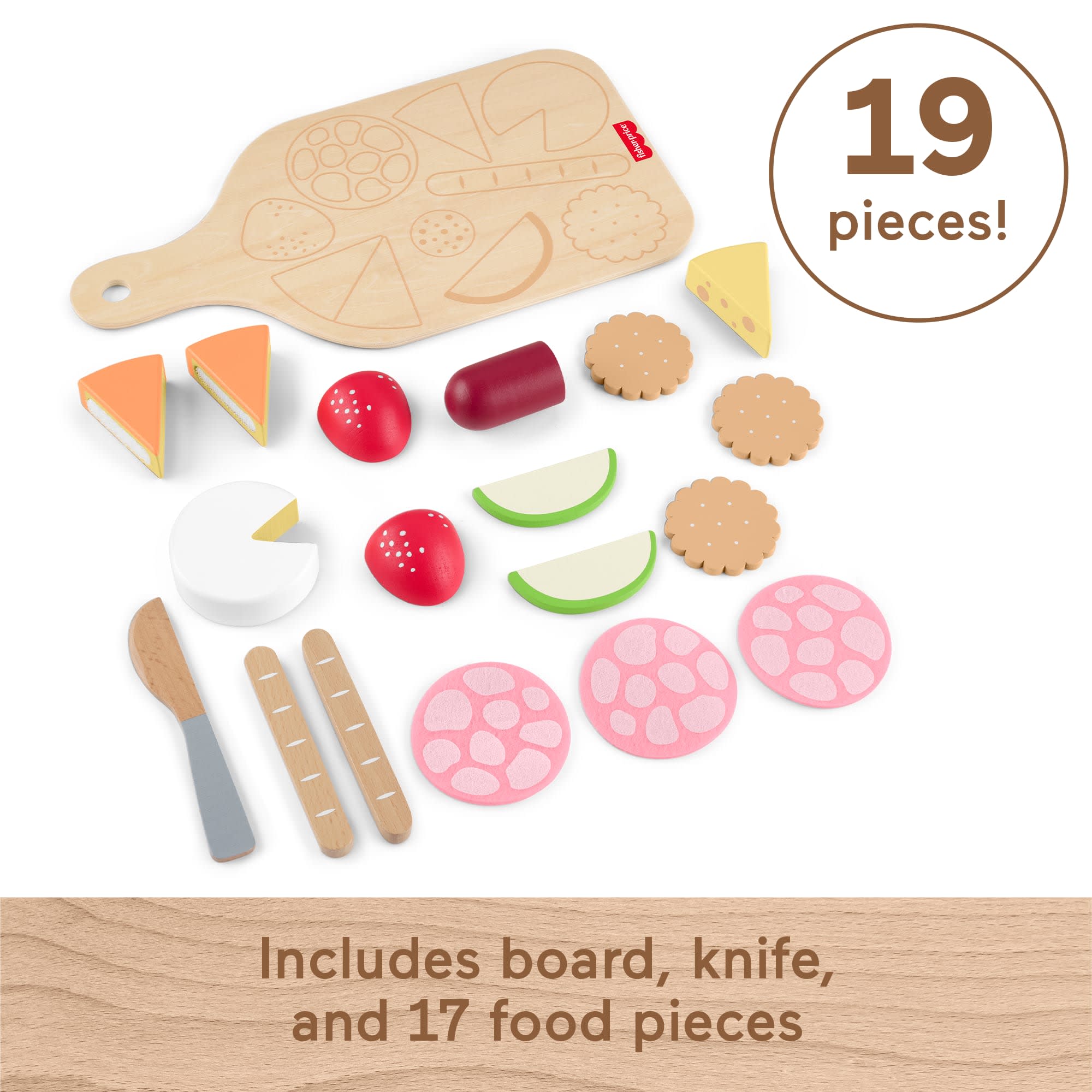 Fisher-Price Wooden Charcuterie Board Pretend Playset For Kids With 19 Wood & Fabric Pieces - Image 4