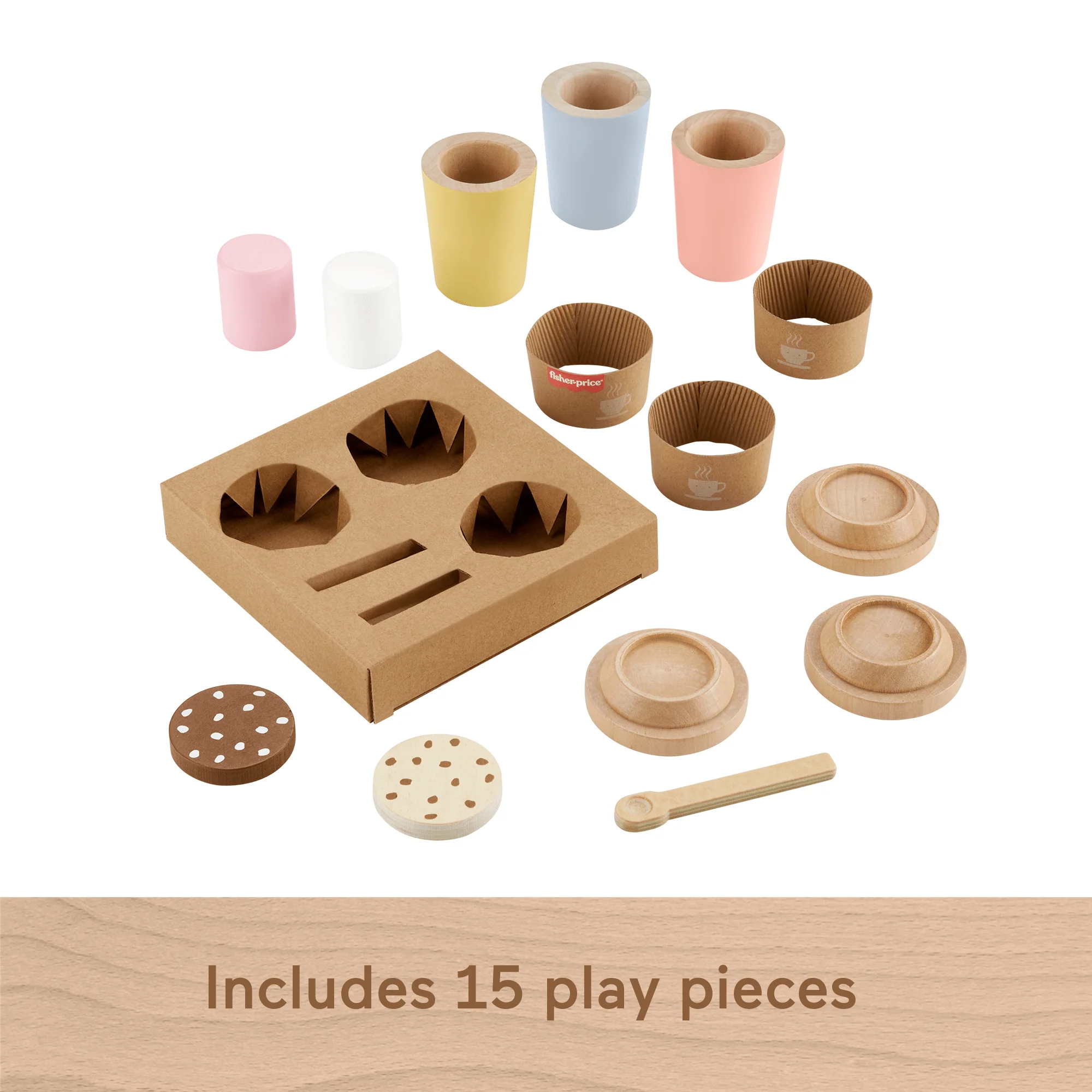 Fisher-Price Wooden Coffee To Go Set, Preschool Café Shop Playset, 15 Wood Pieces - Image 5