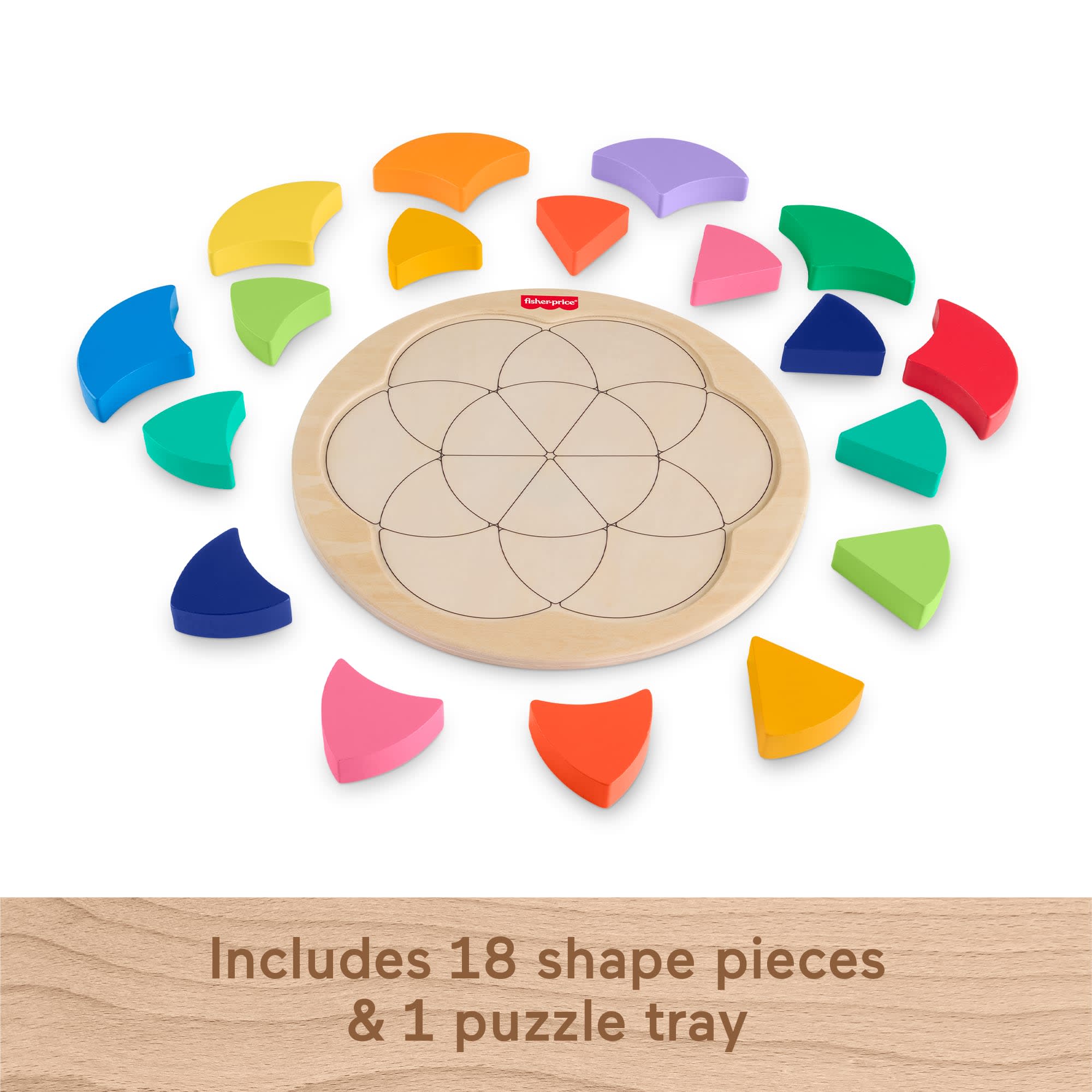 Fisher-Price Wooden Color Wheel Puzzle, Shape-Sorting Play For Preschool Kids, 19 Wood Pieces - Image 5