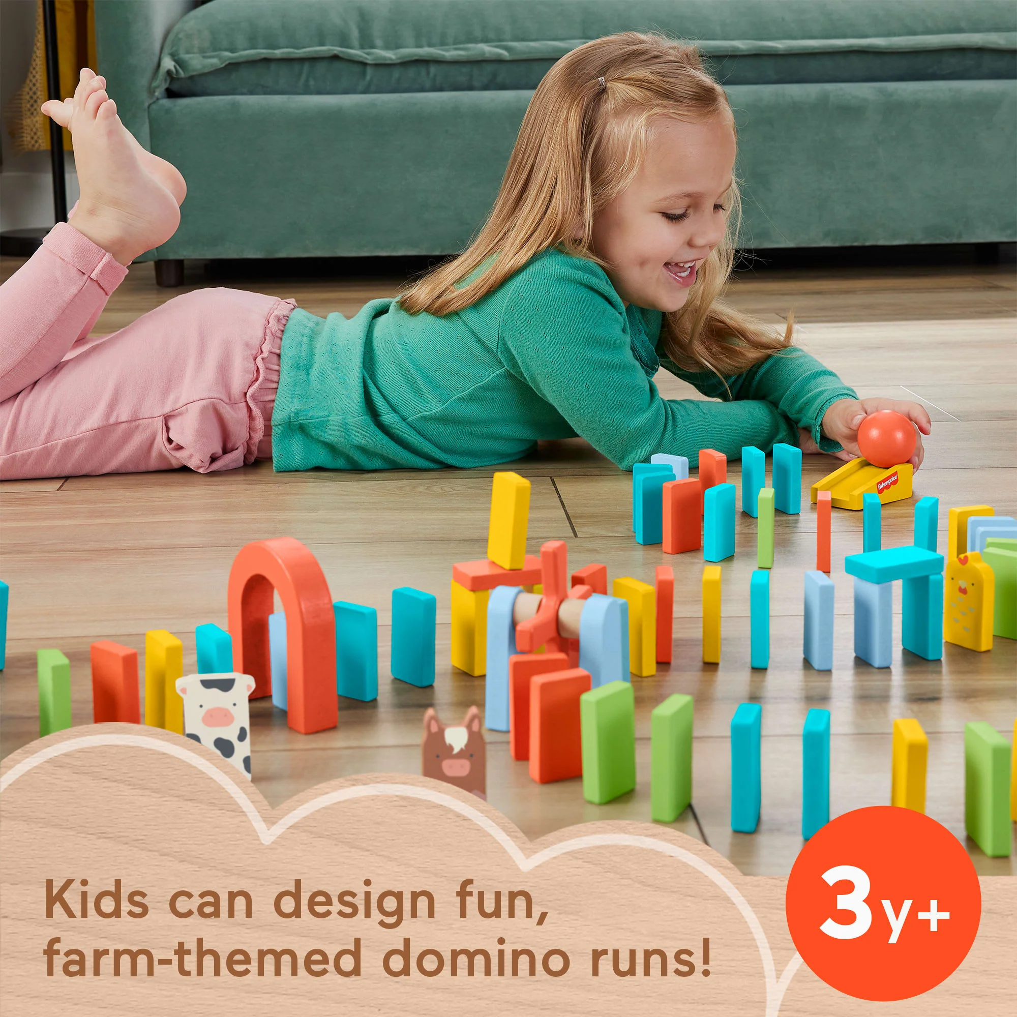 Fisher-Price Wood Preschool Game Domino Run Playset, 72-Piece Wooden Building Set For Kids Ages 3+ Years - Image 2