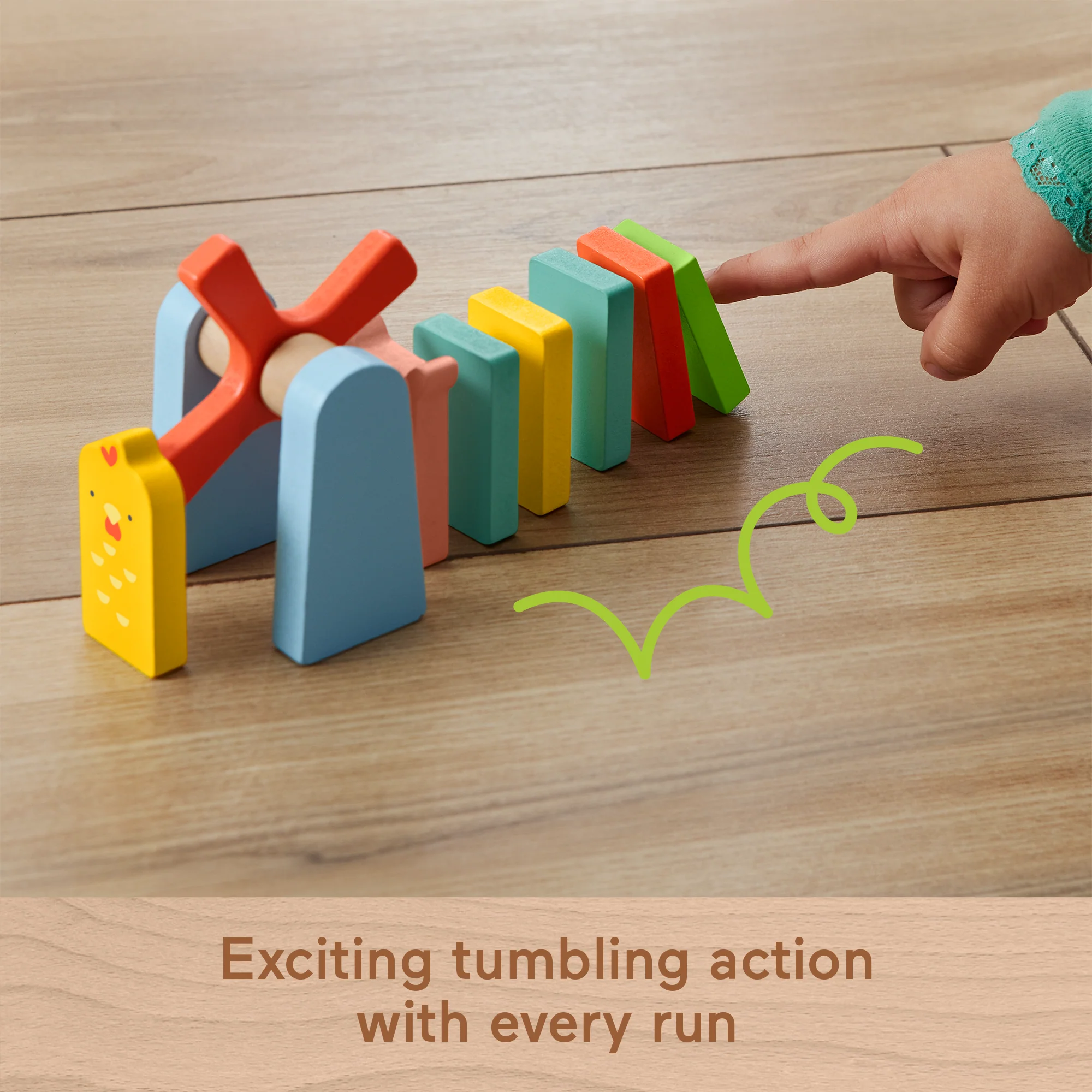 Fisher-Price Wood Preschool Game Domino Run Playset, 72-Piece Wooden Building Set For Kids Ages 3+ Years - Image 3