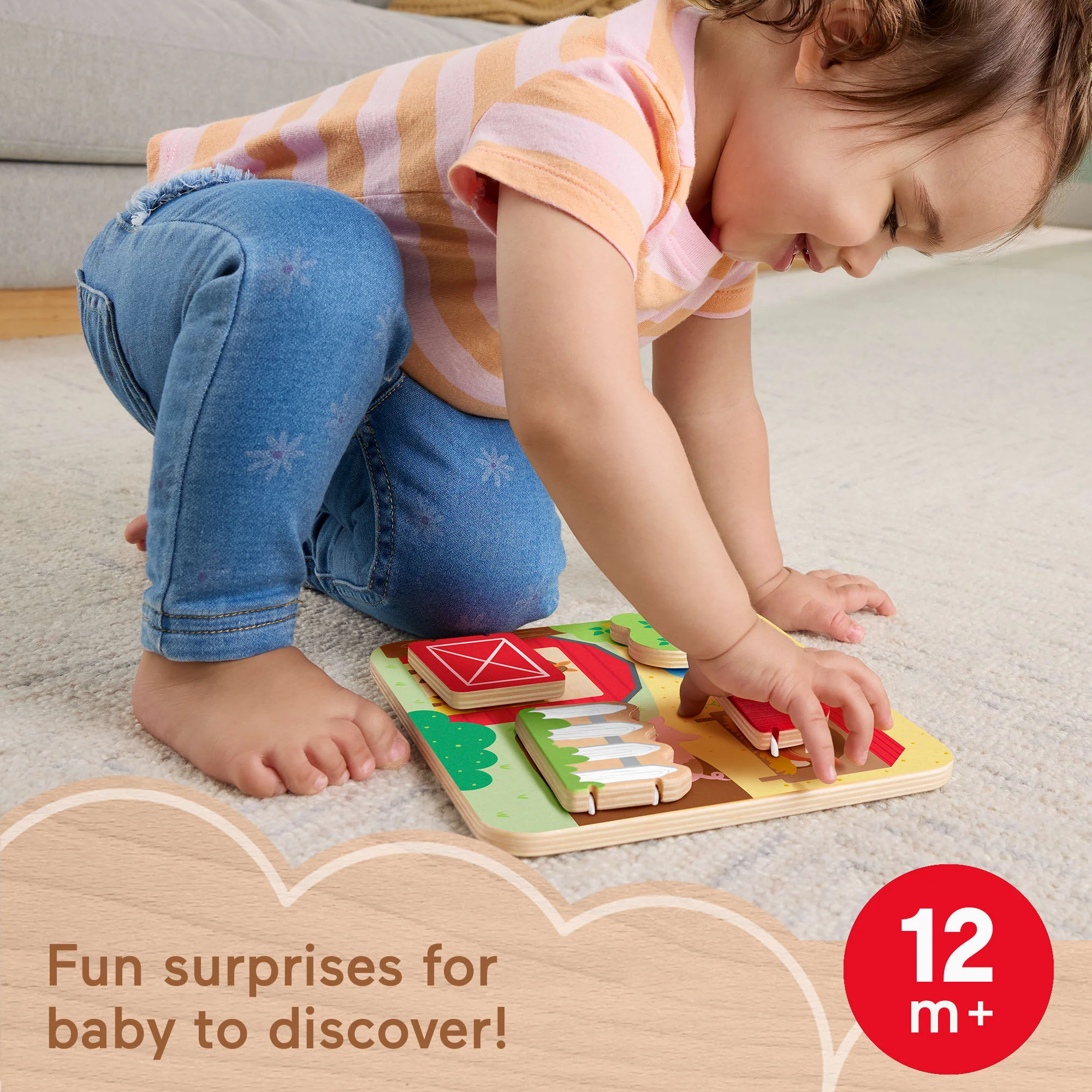 Fisher-Price Wooden Farm Animal Board Busy Activity Toy For Baby & Toddler, 1 Wood Piece - Image 2