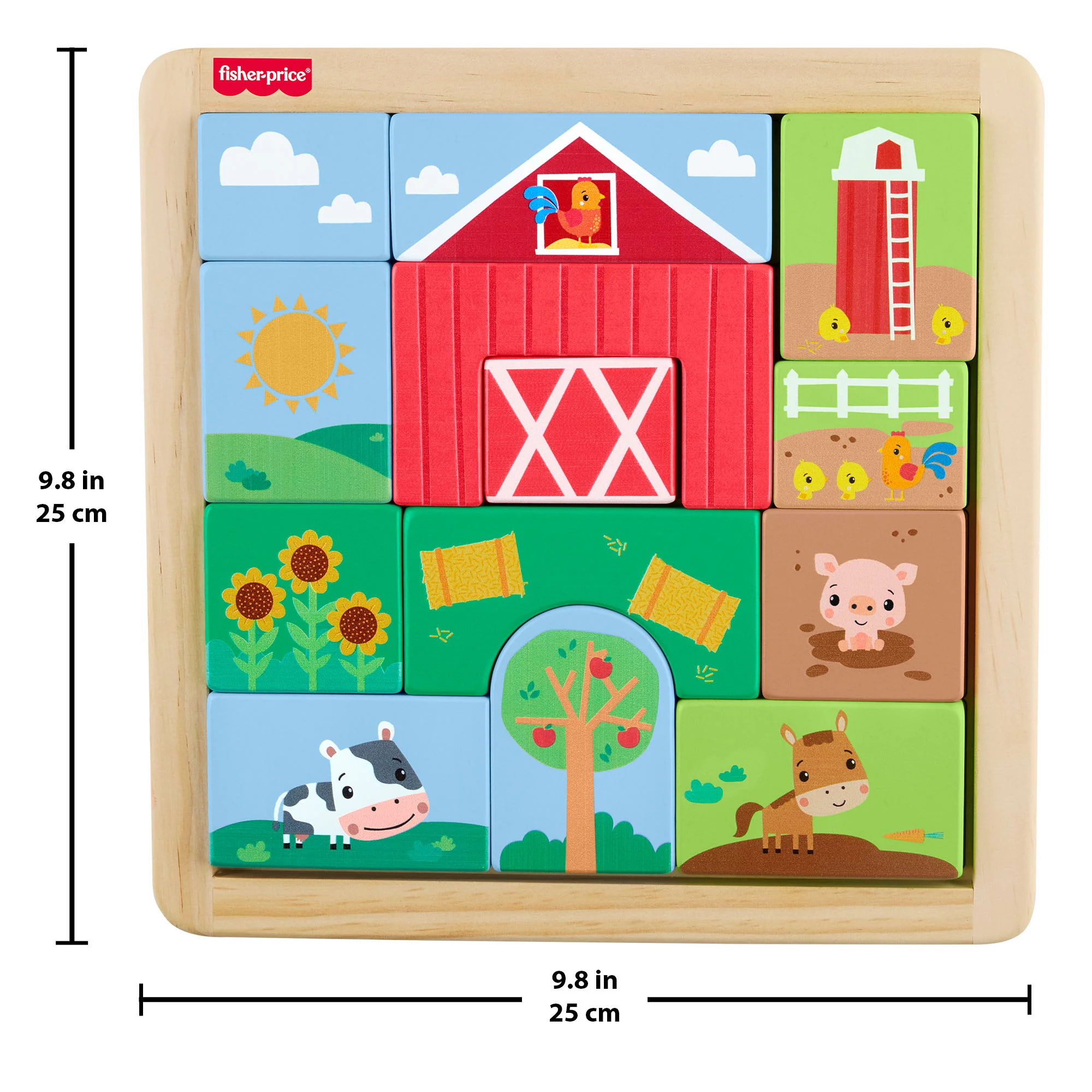 Fisher-Price Wooden Farm Blocks Puzzle Activity Toy For Toddlers & Kids, 14 Wood Pieces - Image 6
