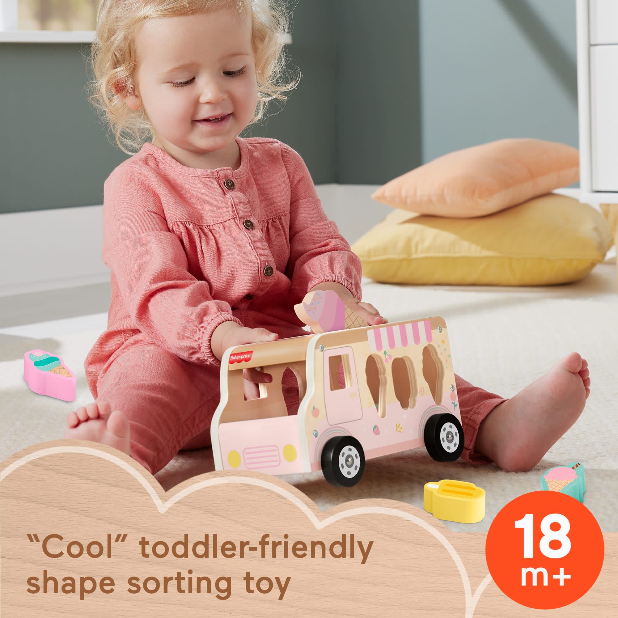 Fisher-Price Wooden Ice Cream Shape Sorter Set For Toddlers & Kids, 9 Wood Pieces - Image 2