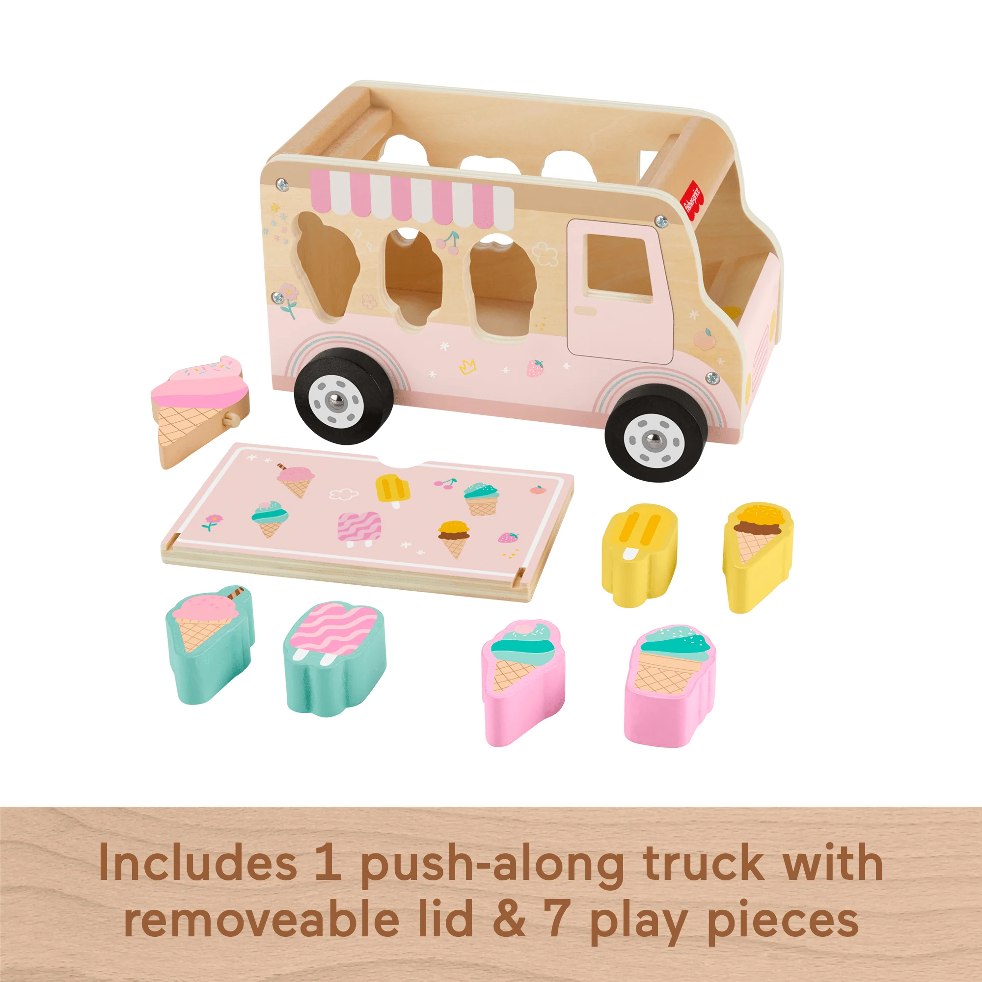 Fisher-Price Wooden Ice Cream Shape Sorter Set For Toddlers & Kids, 9 Wood Pieces - Image 3
