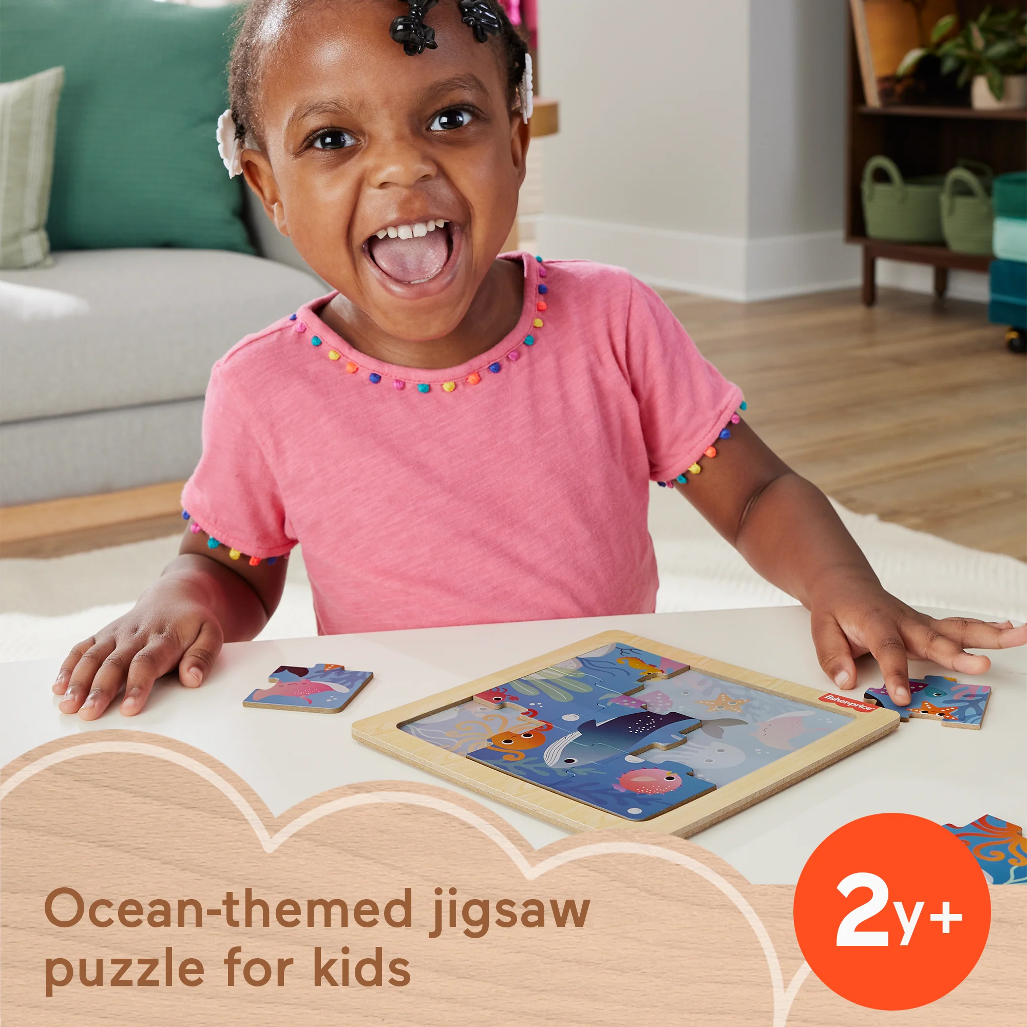 Fisher-Price Wooden Jigsaw Puzzle Ocean Sea Theme For Toddlers & Preschool Kids, 9 Wood Pieces - Image 6