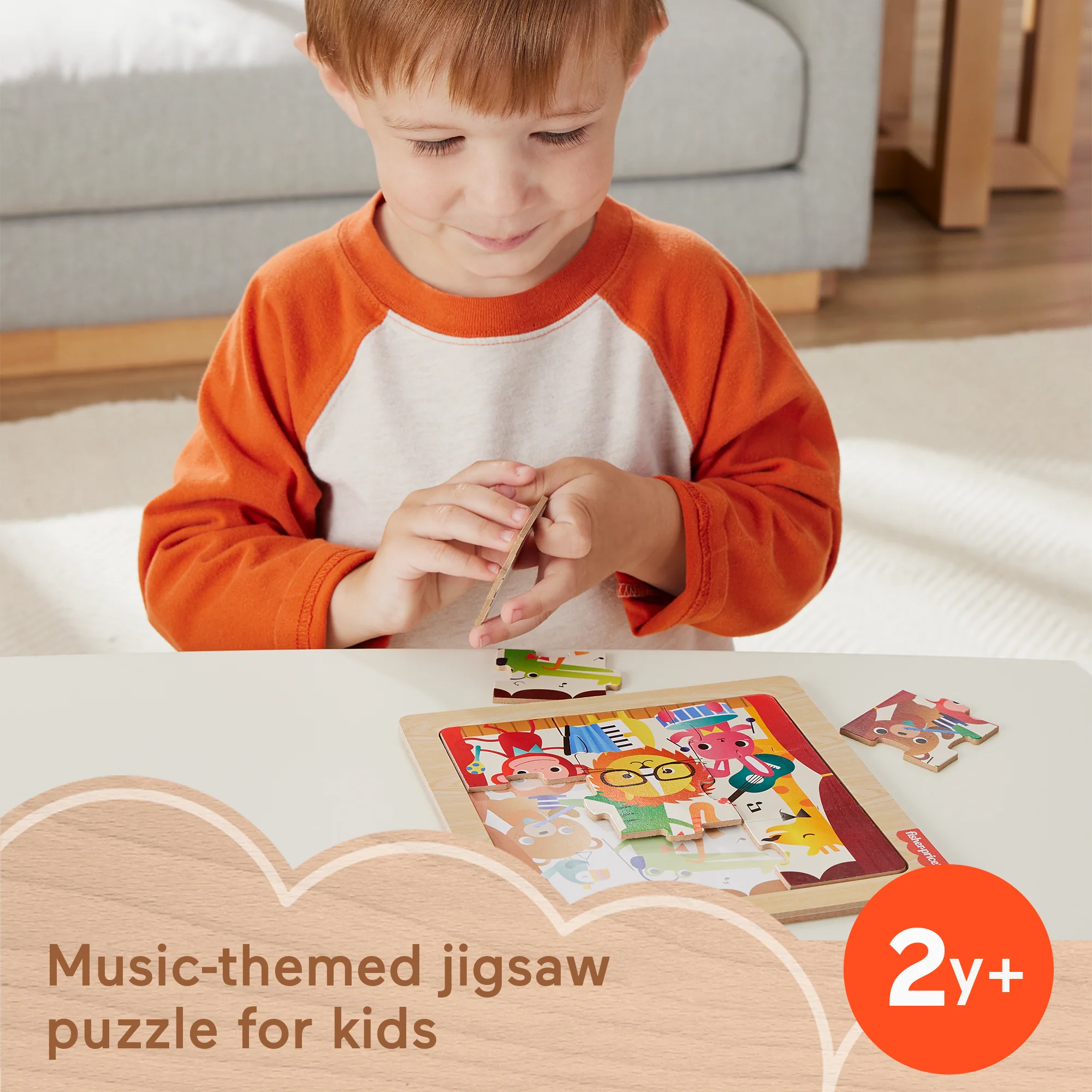 Fisher-Price Wooden Jigsaw Puzzle Music Theme For Toddlers & Preschool Kids, 9 Wood Pieces - Image 2